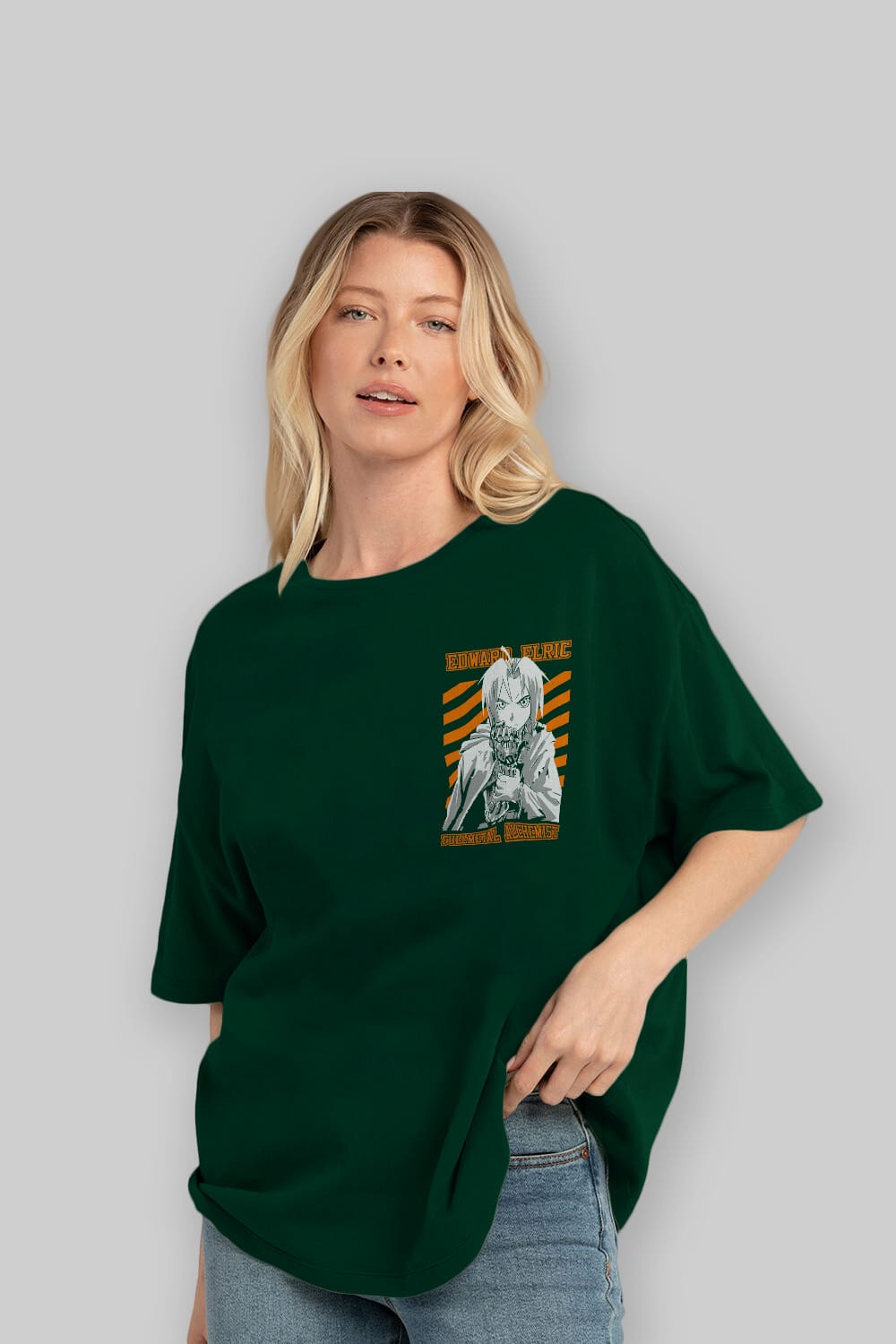 EDWARD ELRIC Ön Sol Baskılı Oversize t-shirt Erkek Kadın Unisex %100 Pamuk Bisiklet Yaka tişort