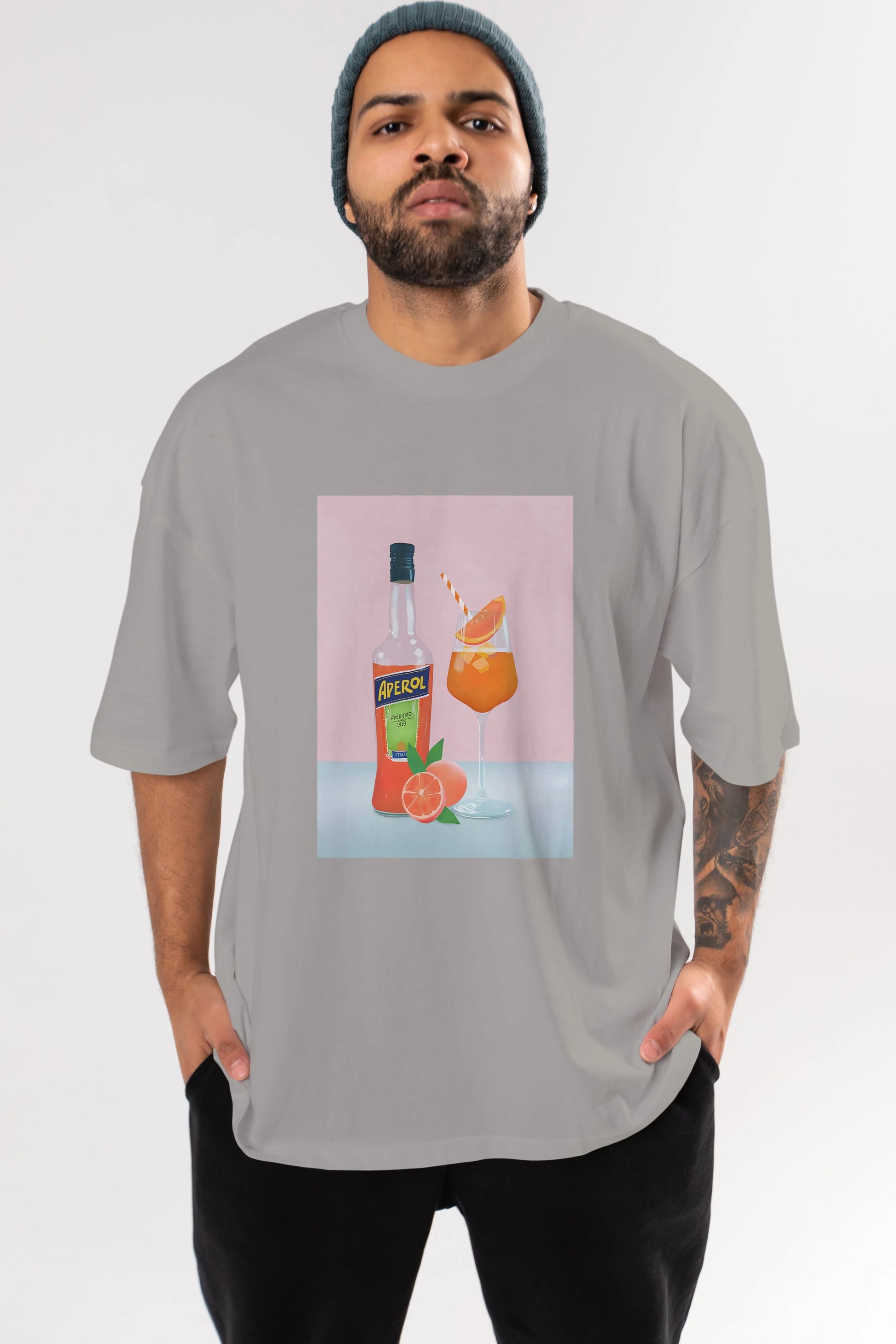 Aperol Spritz 3 Ön Baskılı Oversize t-shirt Erkek Kadın Unisex %100 Pamuk Bisiklet Yaka tişort