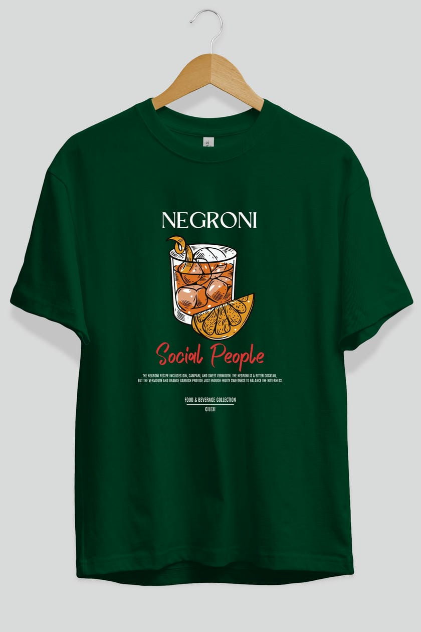 Negroni Kokteyl Serisi ön Baskılı Oversize t-shirt Erkek Kadın %100 Pamuk Bisiklet Yaka tişort