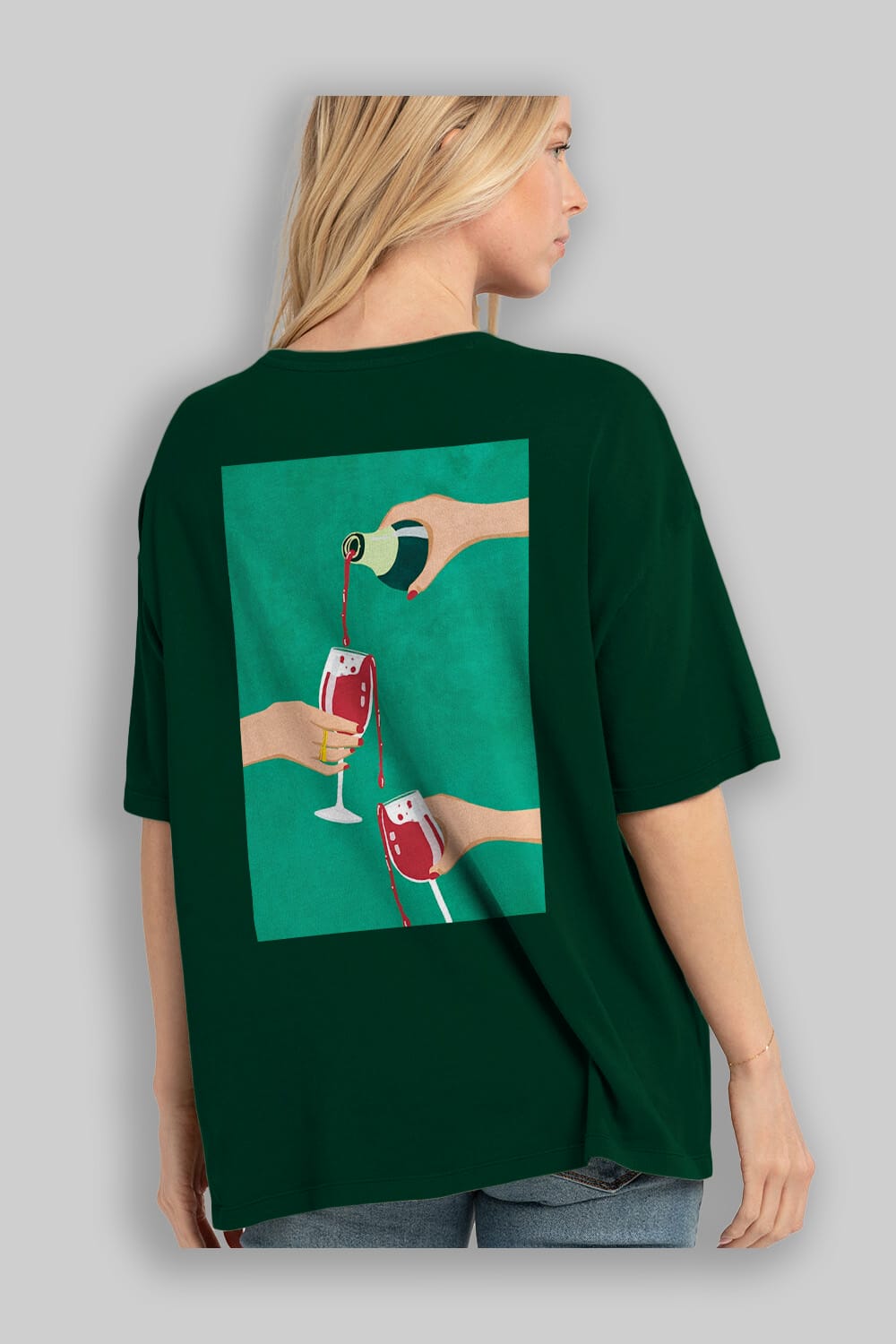 Wine 2 Arka Baskılı Oversize t-shirt Erkek Kadın Unisex %100 Pamuk Bisiklet Yaka tişort