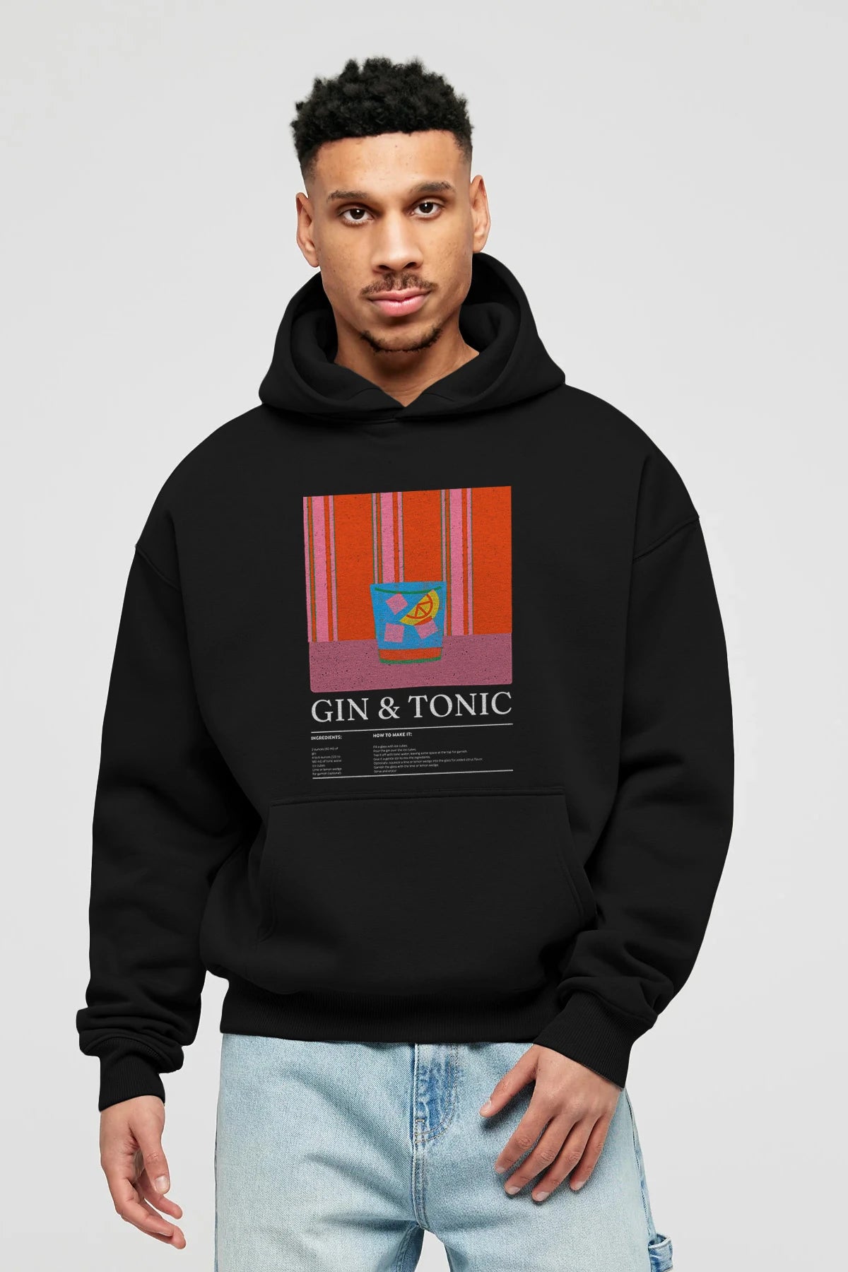 Gin tonik Kokteyl ön Baskılı Hoodie Oversize Kapüşonlu Sweatshirt Erkek Kadın