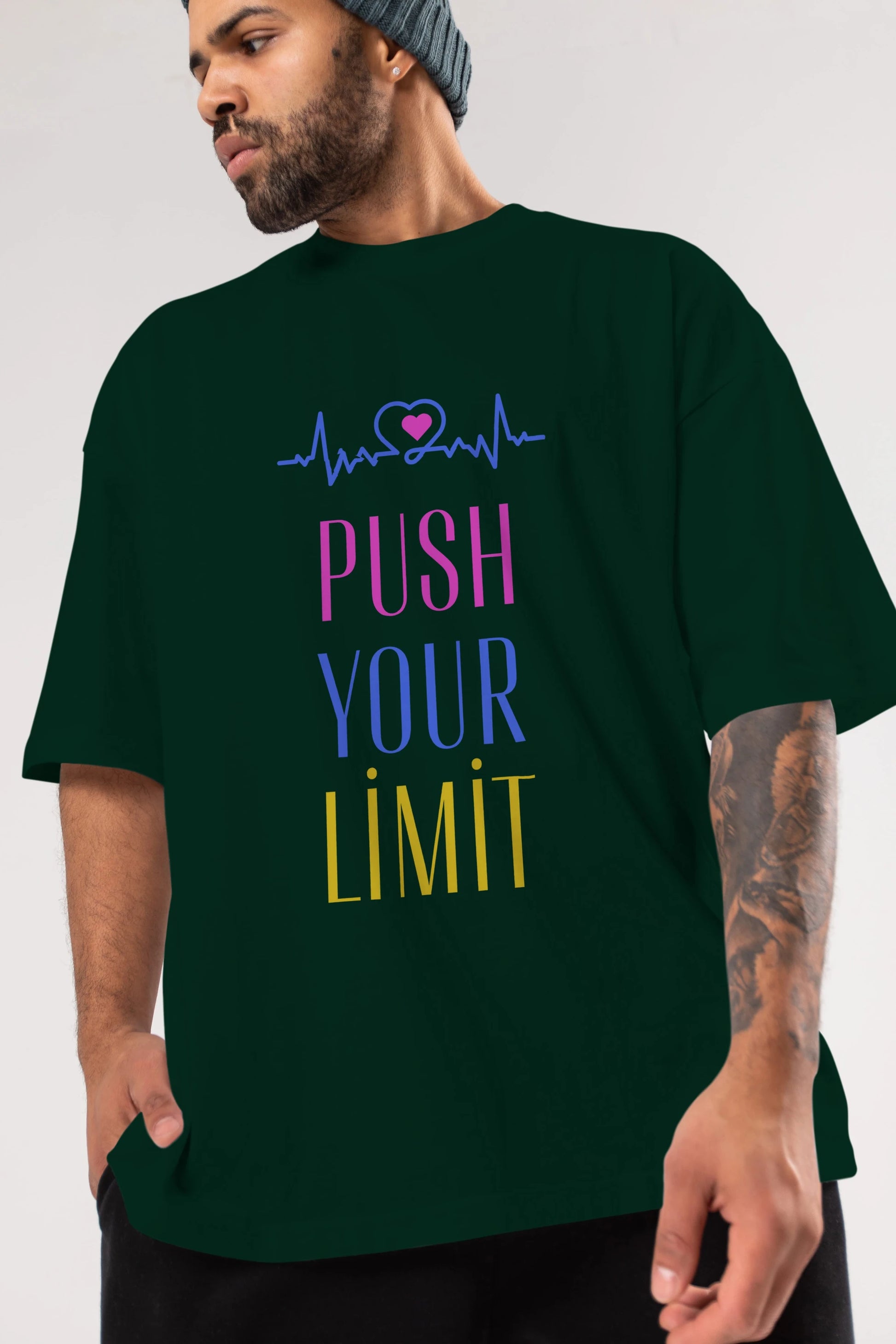 Push Your Limit Yazılı Ön Baskılı Oversize t-shirt Erkek Kadın Unisex