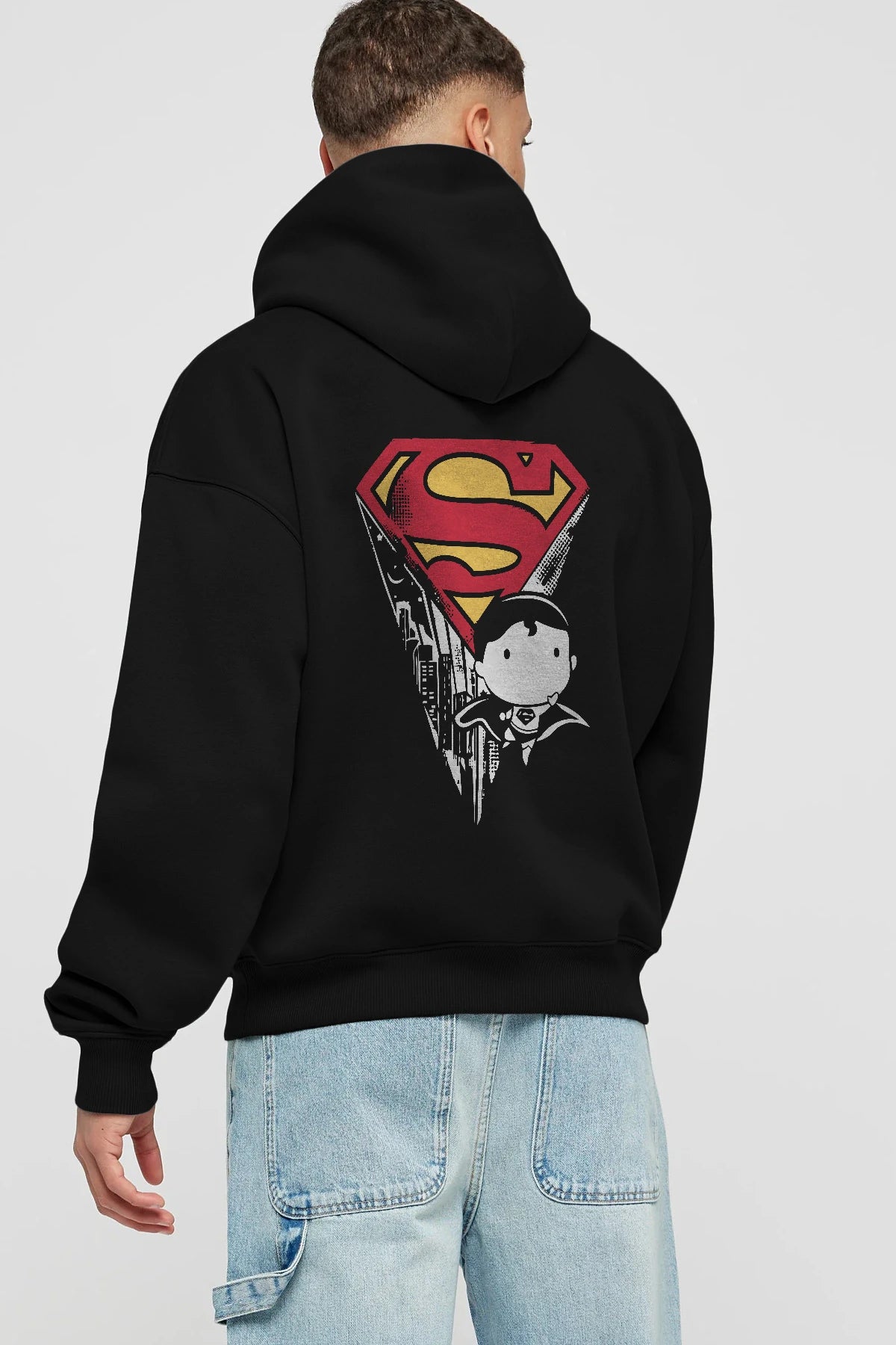 Superman Arka Baskılı Hoodie Oversize Kapüşonlu Sweatshirt Erkek Kadın Unisex