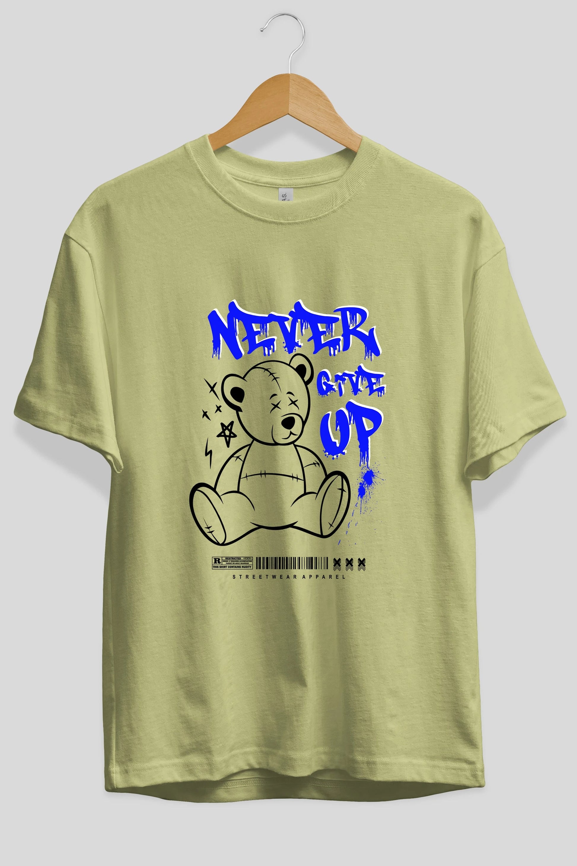 Teddy Bear Never Give Up Ön Baskılı Oversize t-shirt Erkek Kadın Unisex