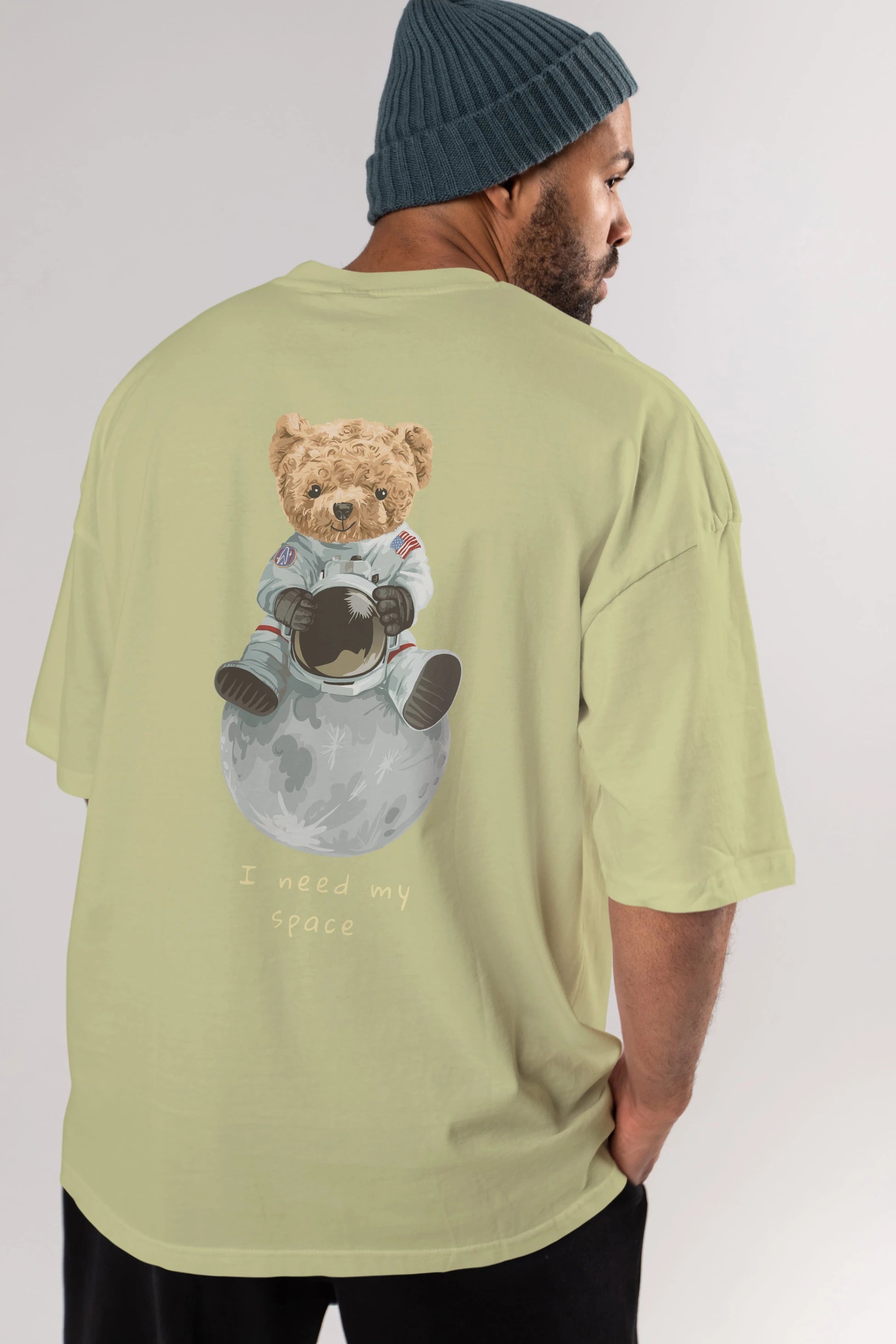 Teddy Bear I Need My Space Arka Baskılı Oversize t-shirt Erkek Kadın Unisex %100 Pamuk