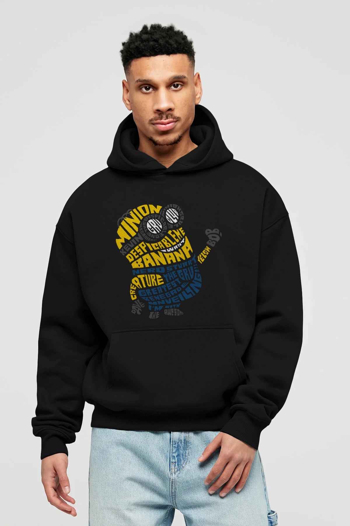 Minion Ön Baskılı Hoodie Oversize Kapüşonlu Sweatshirt Erkek Kadın Unisex
