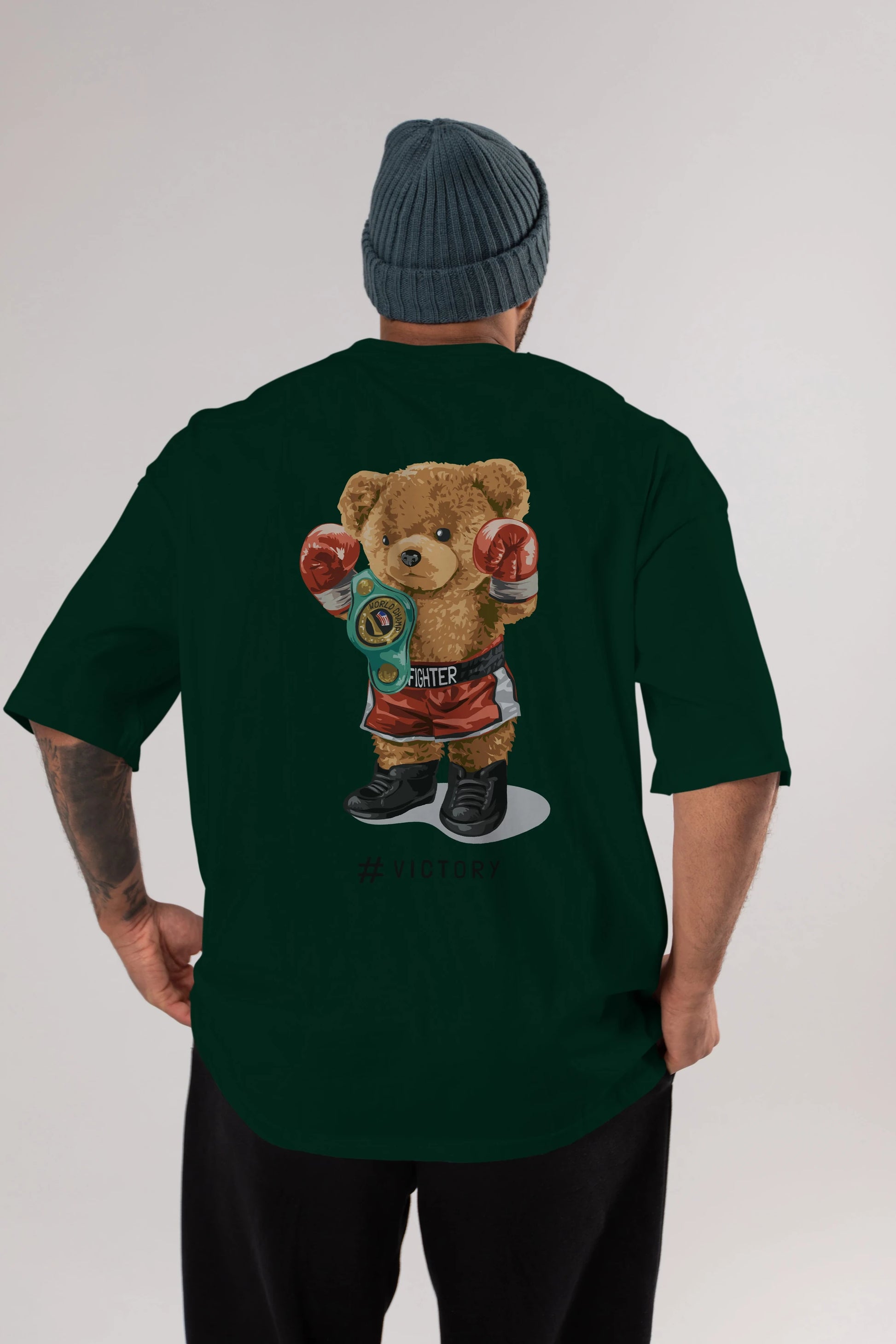 Teddy Bear Victory Arka Baskılı Oversize t-shirt Erkek Kadın Unisex %100 Pamuk