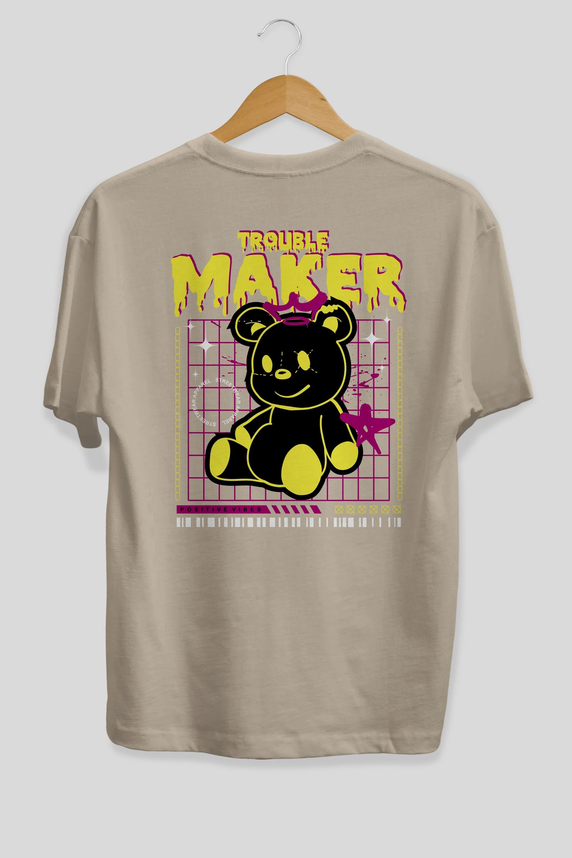 Teddy Bear Trouble Maker Arka Baskılı Oversize t-shirt Erkek Kadın Unisex