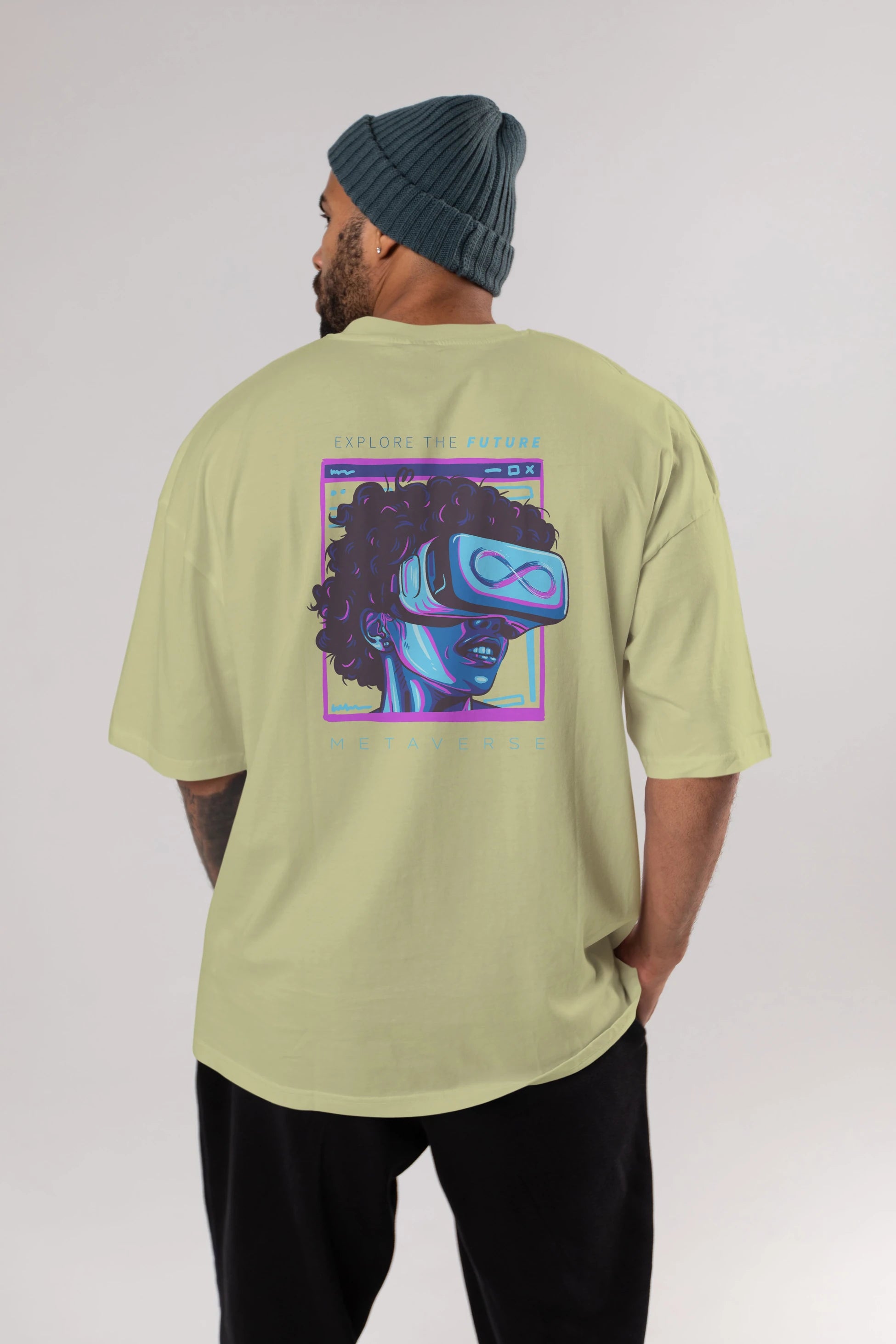 Metaverse Arka Baskılı Oversize t-shirt Erkek Kadın Unisex