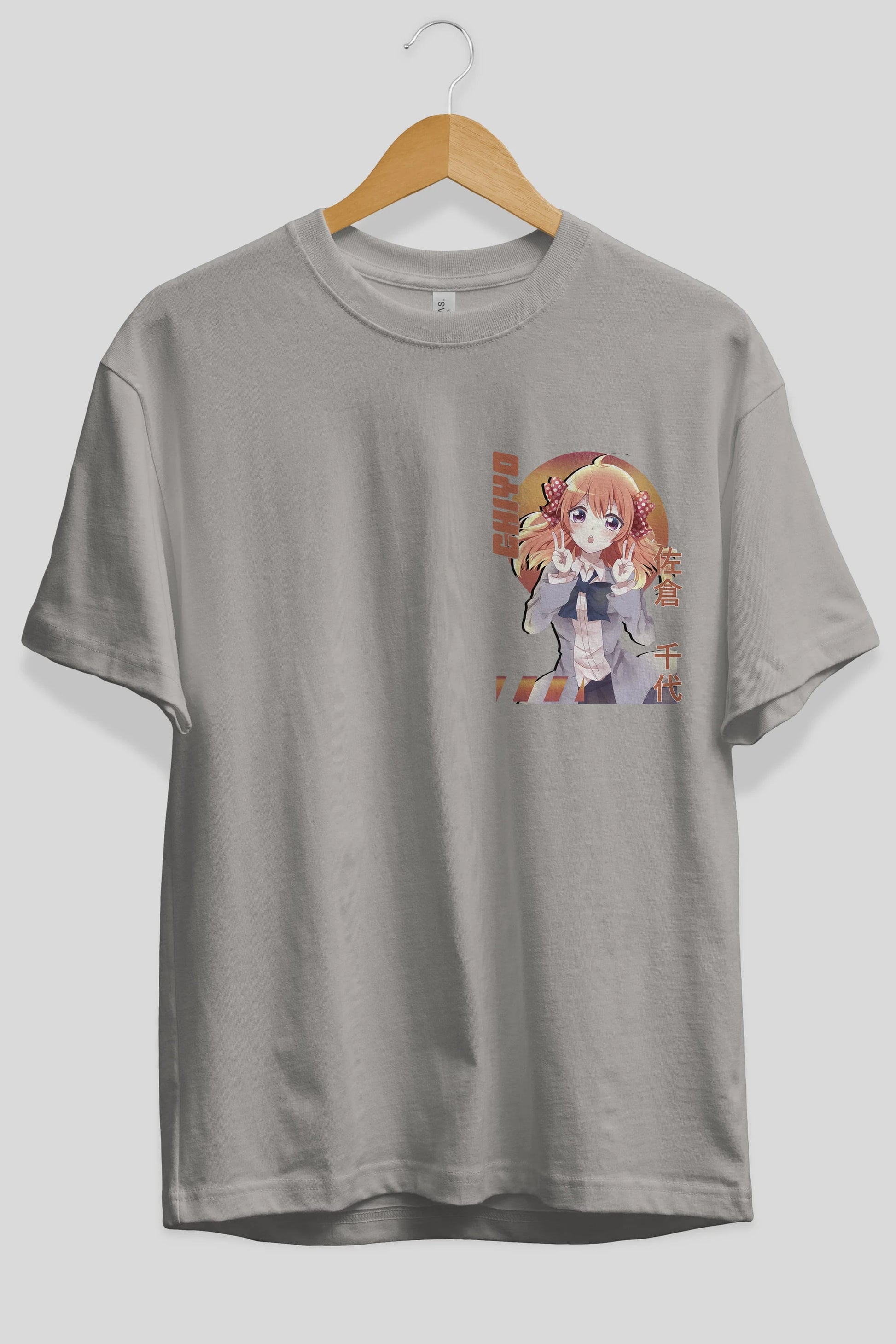 Chiyo Sakura 5 Ön Sol Baskılı Oversize t-shirt Erkek Kadın Unisex %100 Pamuk Bisiklet Yaka tişort
