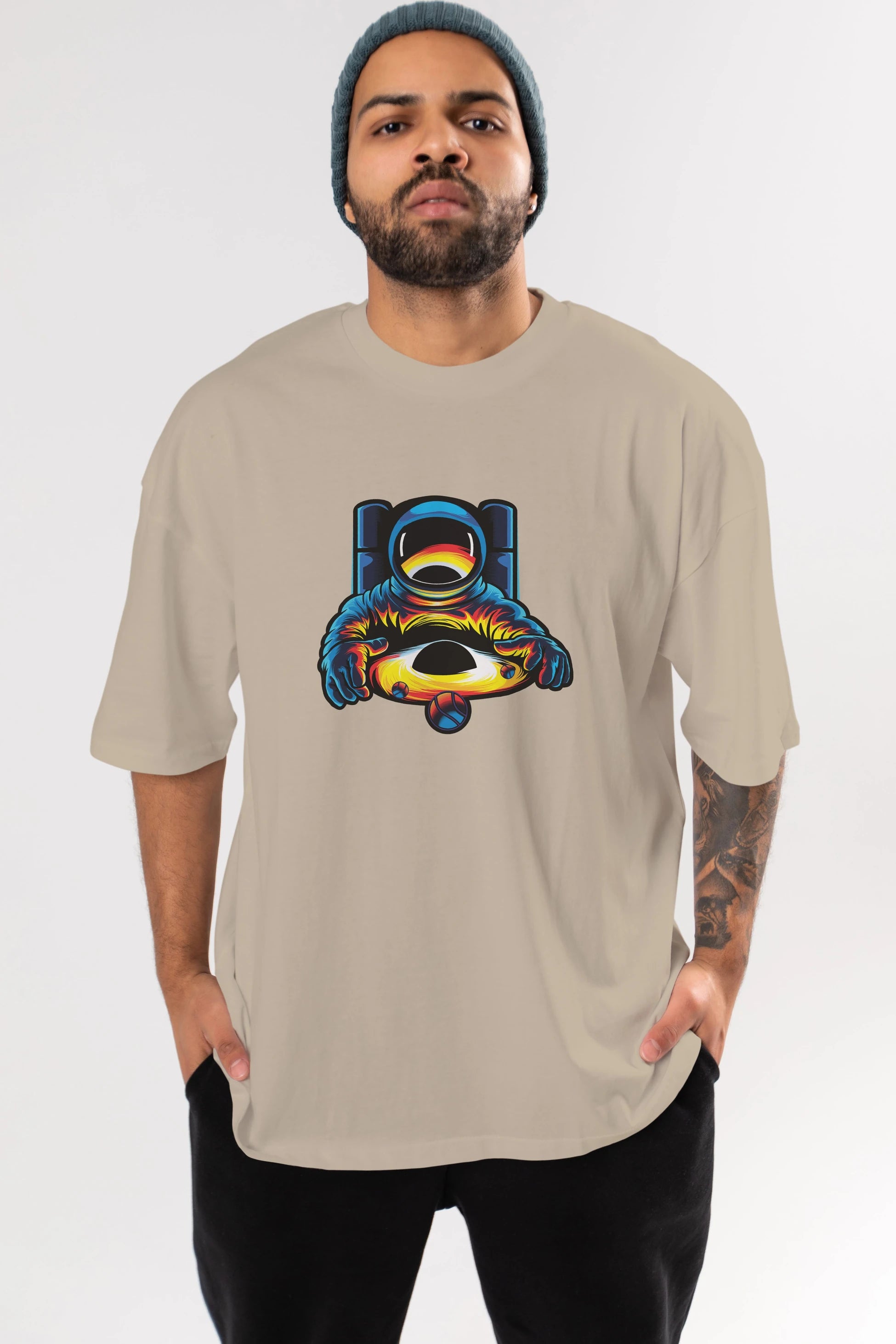 Astronaut & Black Hole Ön Baskılı Oversize t-shirt Erkek Kadın Unisex