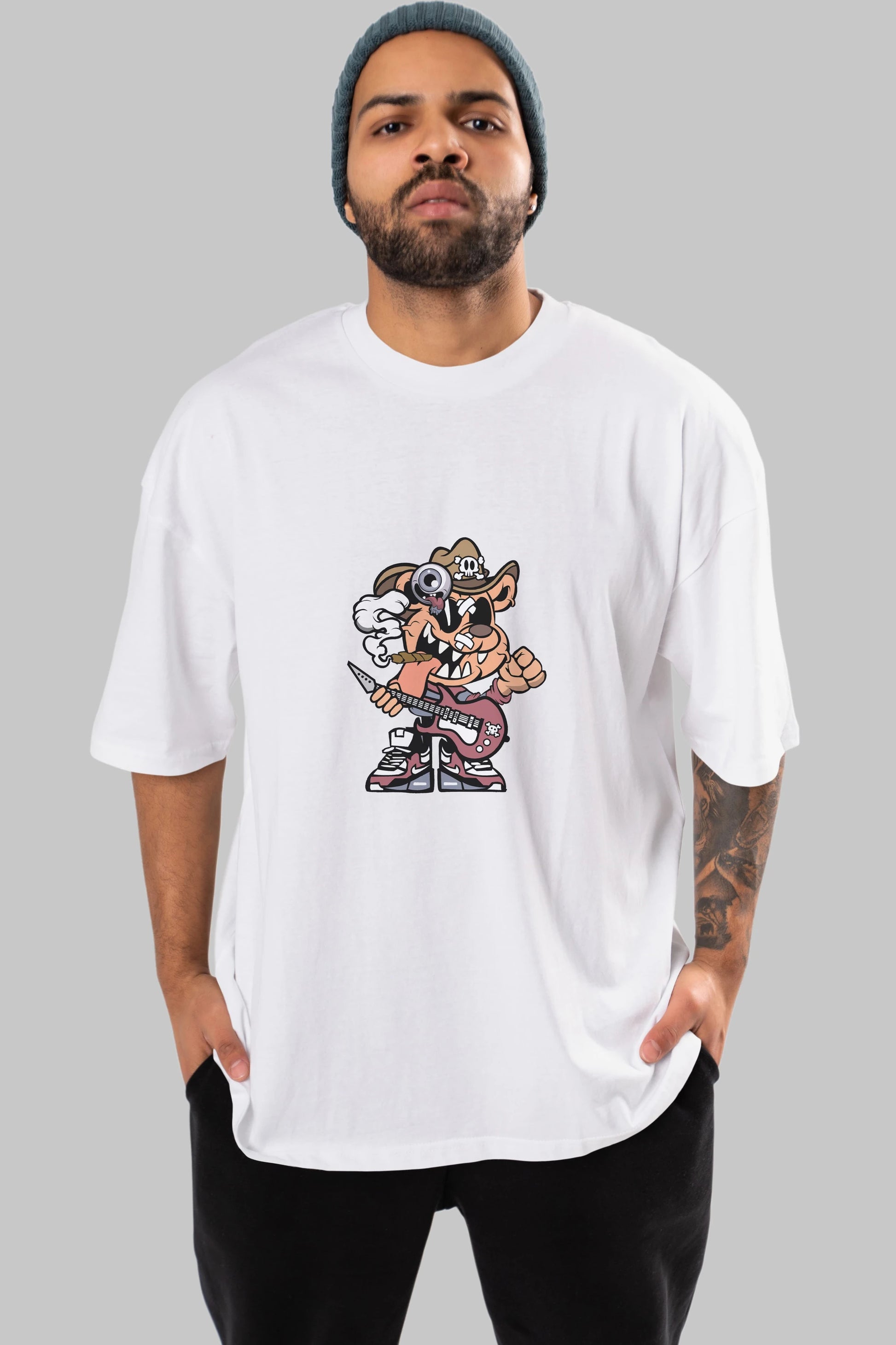 Freddy Bear Ön Baskılı Oversize t-shirt Erkek Kadın Unisex %100 Pamuk tişort