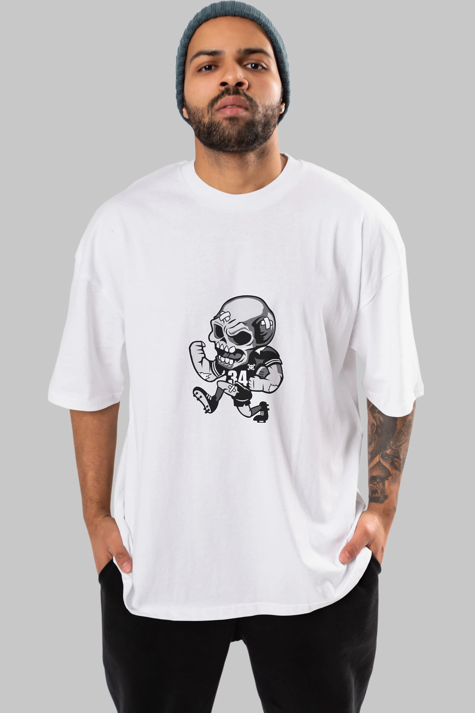 Skull Football Ön Baskılı Oversize t-shirt Erkek Kadın Unisex %100 Pamuk tişort
