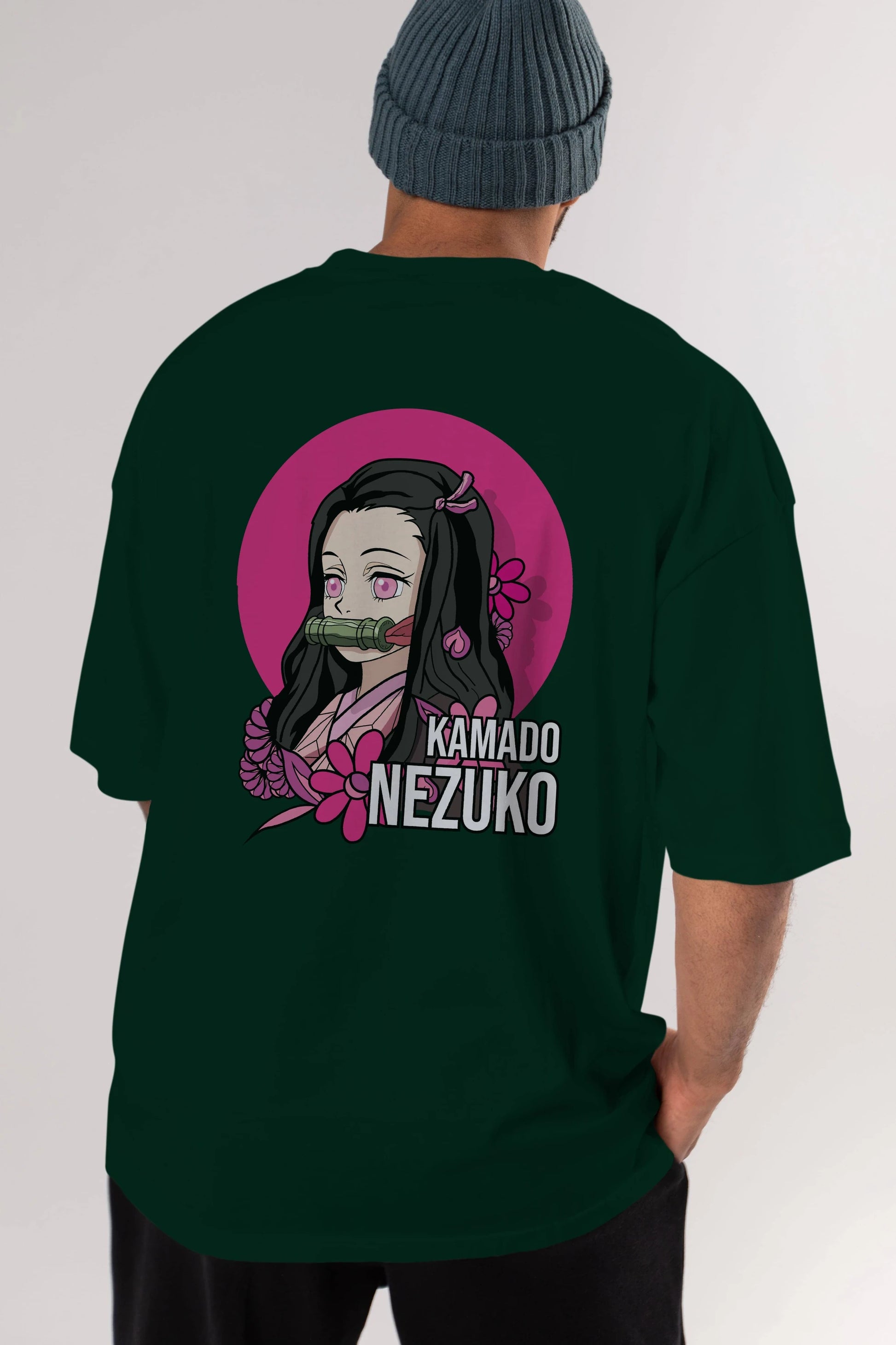 Nezuko Kamado 2 Anime Arka Baskılı Oversize t-shirt Erkek Kadın Unisex