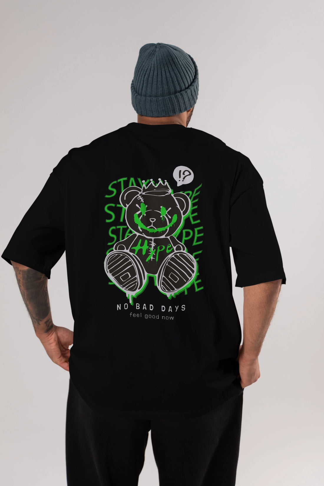 Stay Hype Bear Arka Baskılı Oversize t-shirt Erkek Kadın Unisex