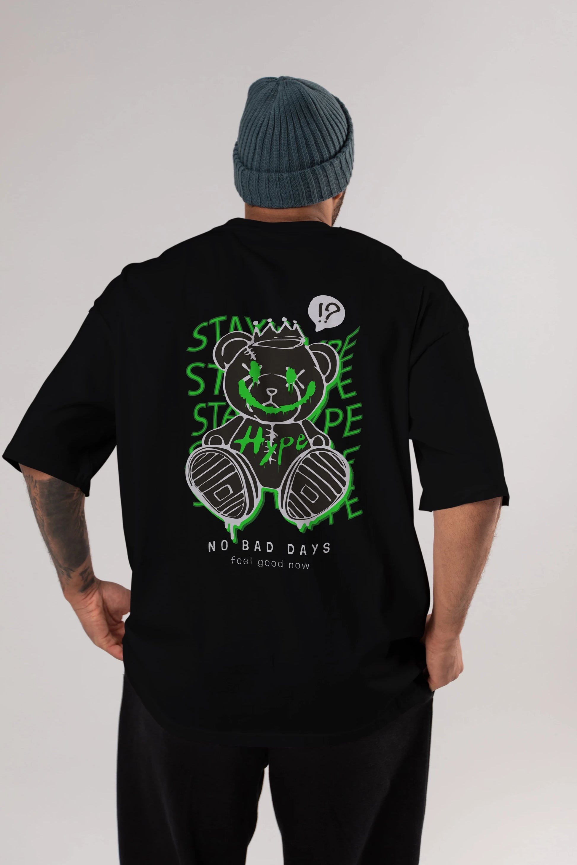 Stay Hype Bear Arka Baskılı Oversize t-shirt Erkek Kadın Unisex
