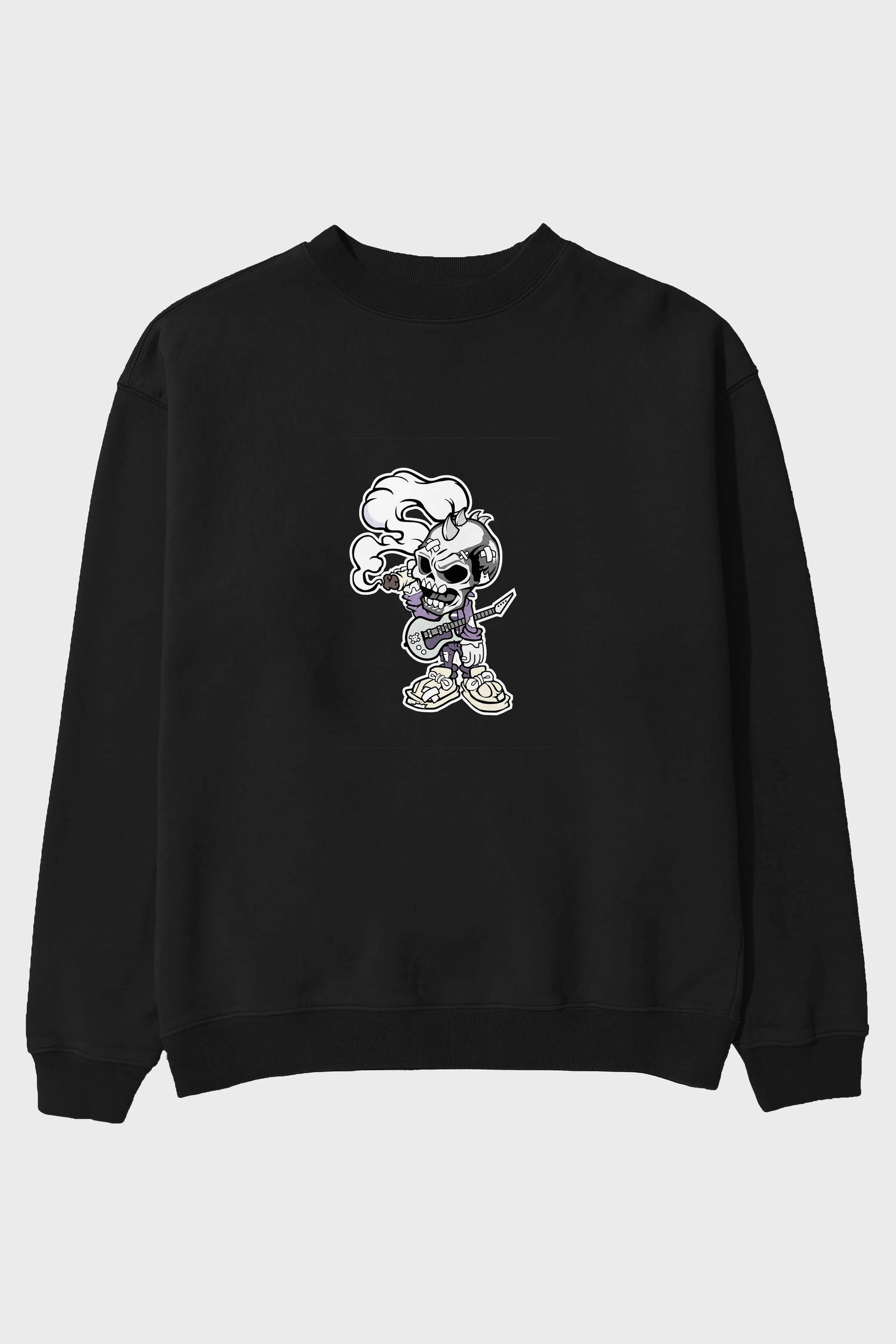 Skull Smoker Punk Rocker Ön Baskılı Oversize Sweatshirt Erkek Kadın Unisex
