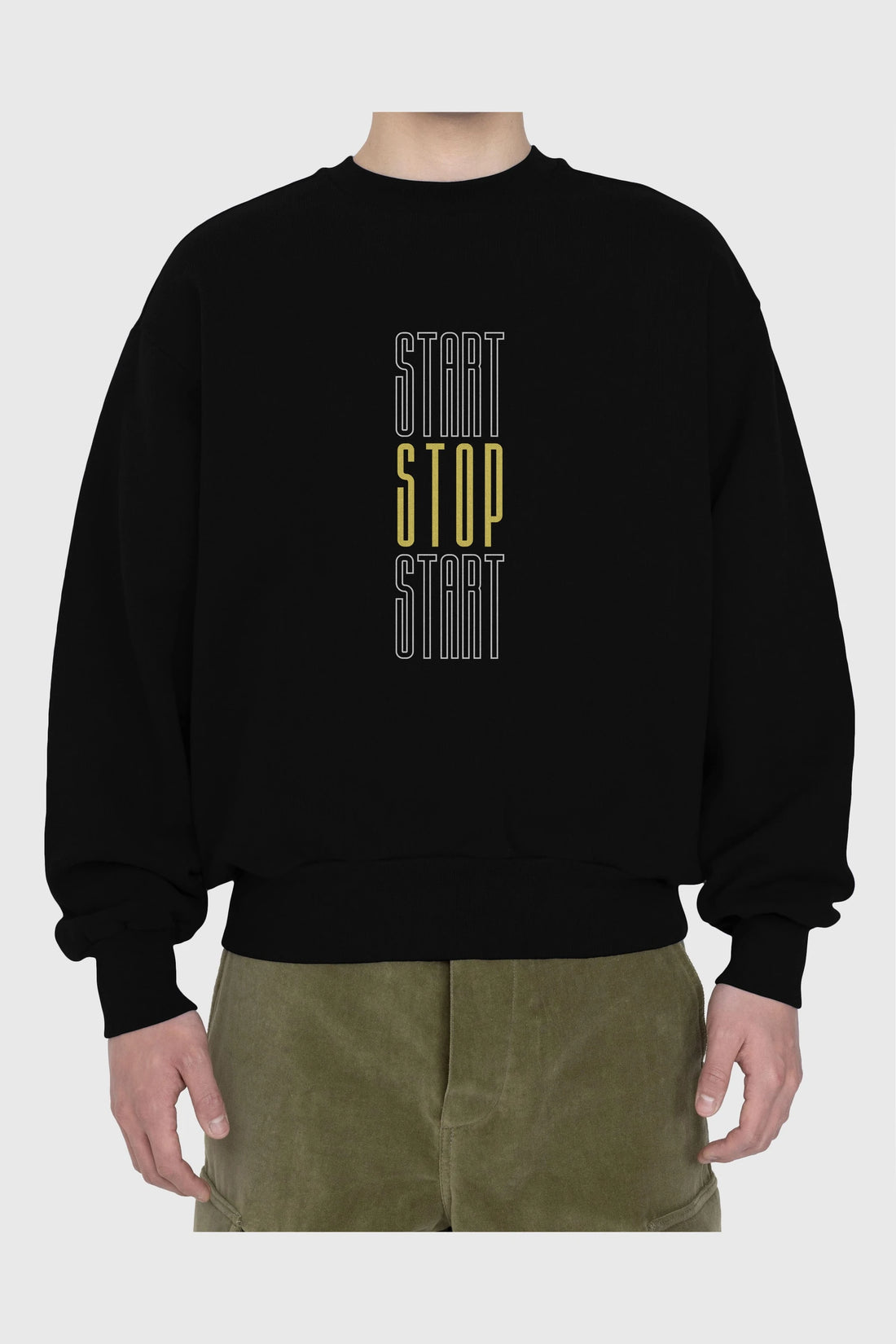 Start Stop Start Yazılı Ön Baskılı Oversize Sweatshirt Erkek Kadın Unisex
