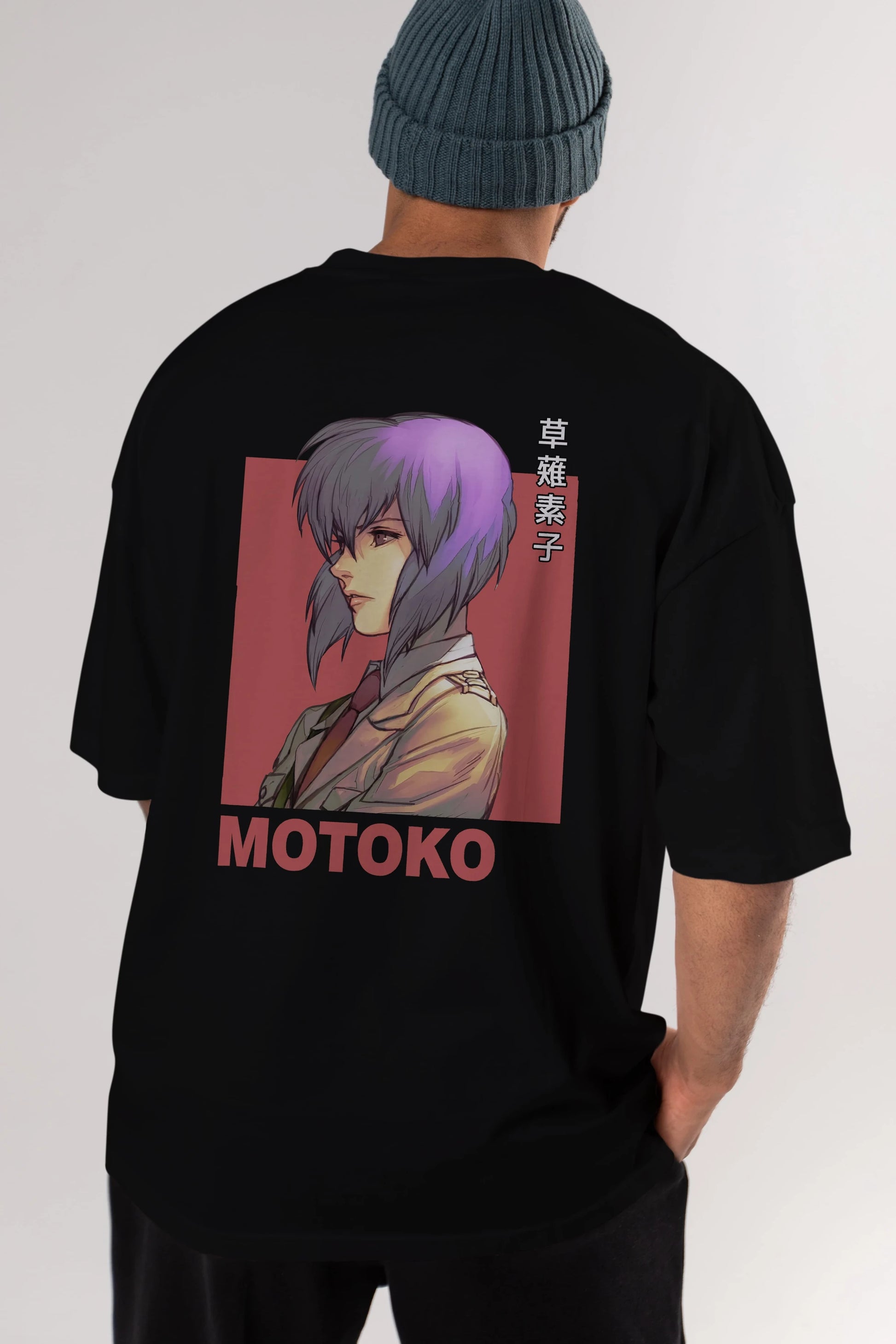 Motoko Kusanagi 12 Anime Arka Baskılı Oversize t-shirt Erkek Kadın Unisex