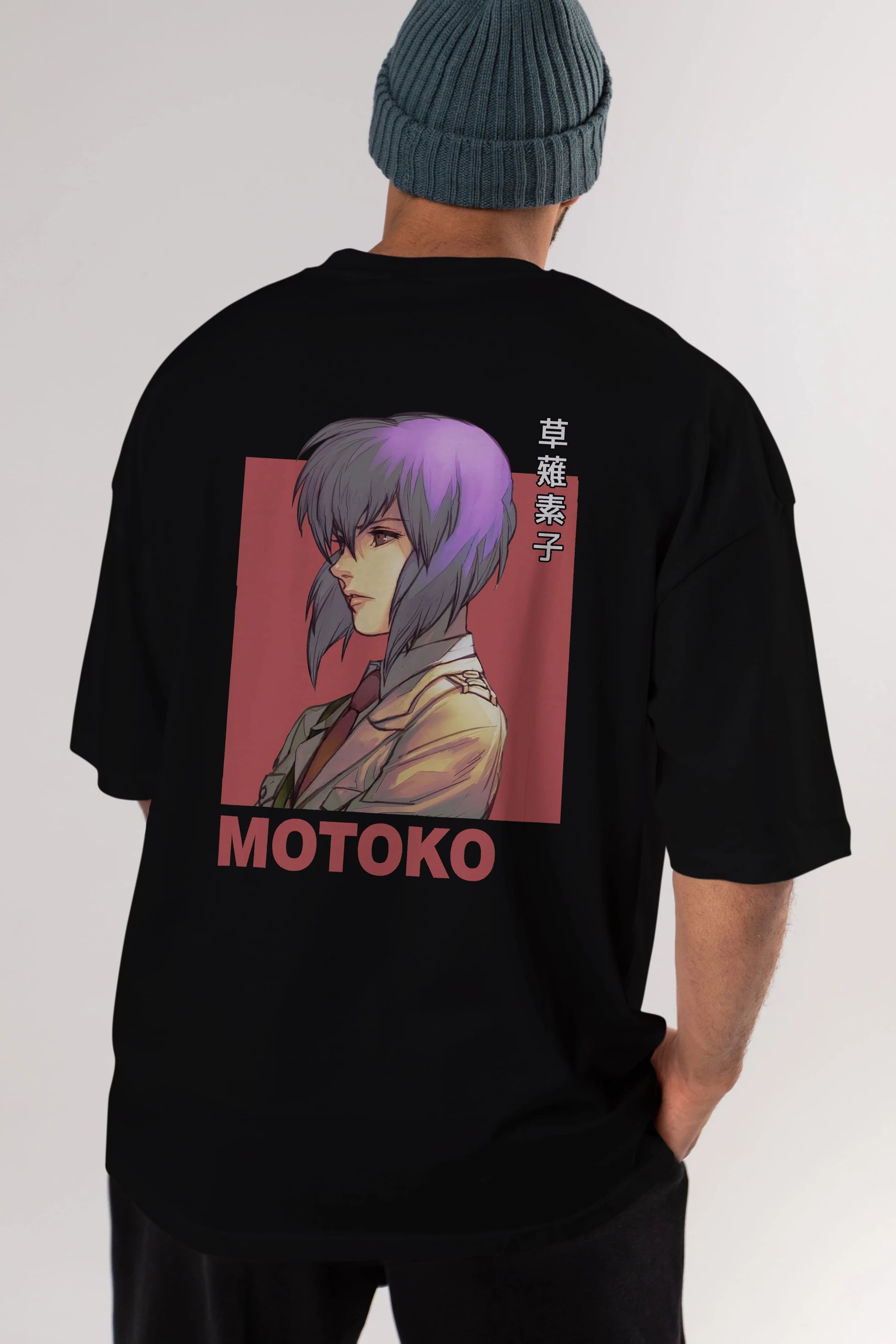 Motoko Kusanagi 12 Anime Arka Baskılı Oversize t-shirt Erkek Kadın Unisex