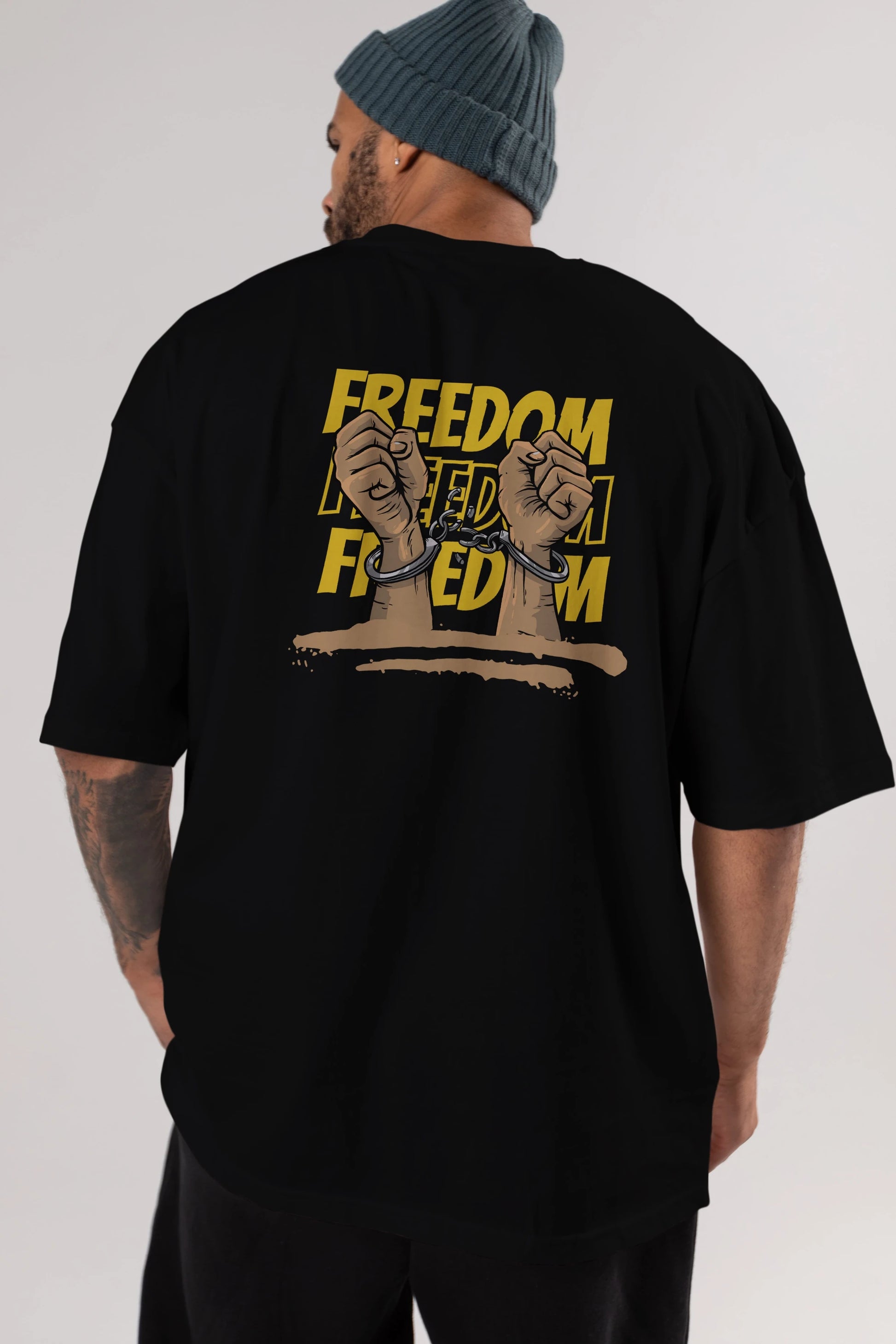 Freedom Yazılı Arka Baskılı Oversize t-shirt Erkek Kadın Unisex