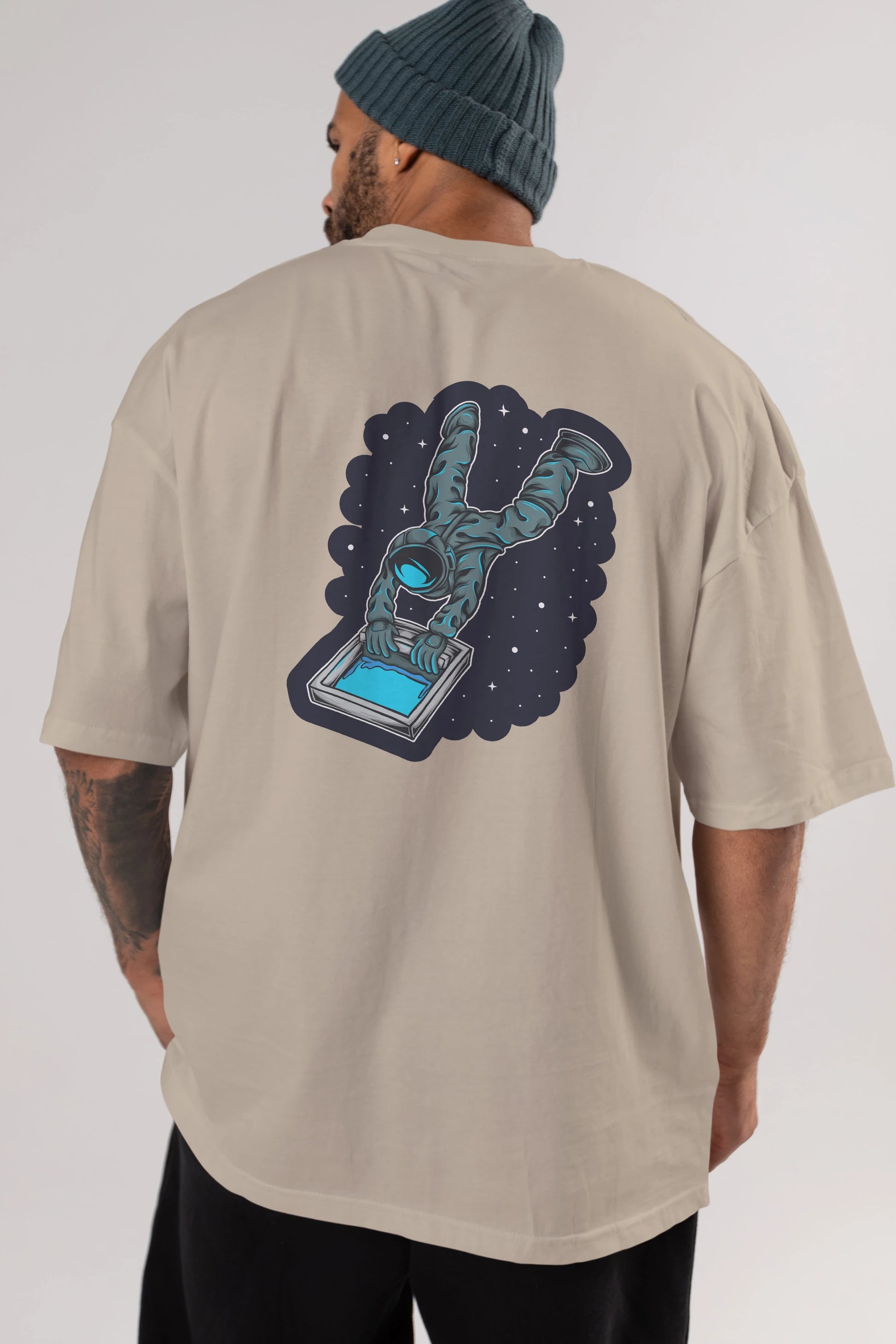 Astroscreen Sticker Arka Baskılı Oversize t-shirt Erkek Kadın Unisex