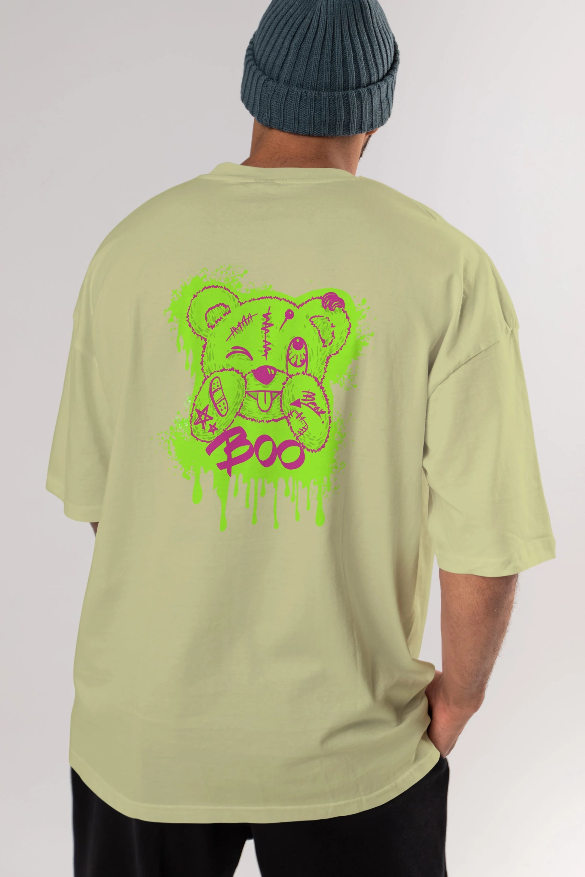Boo  Bear Arka Baskılı Oversize t-shirt Erkek Kadın Unisex
