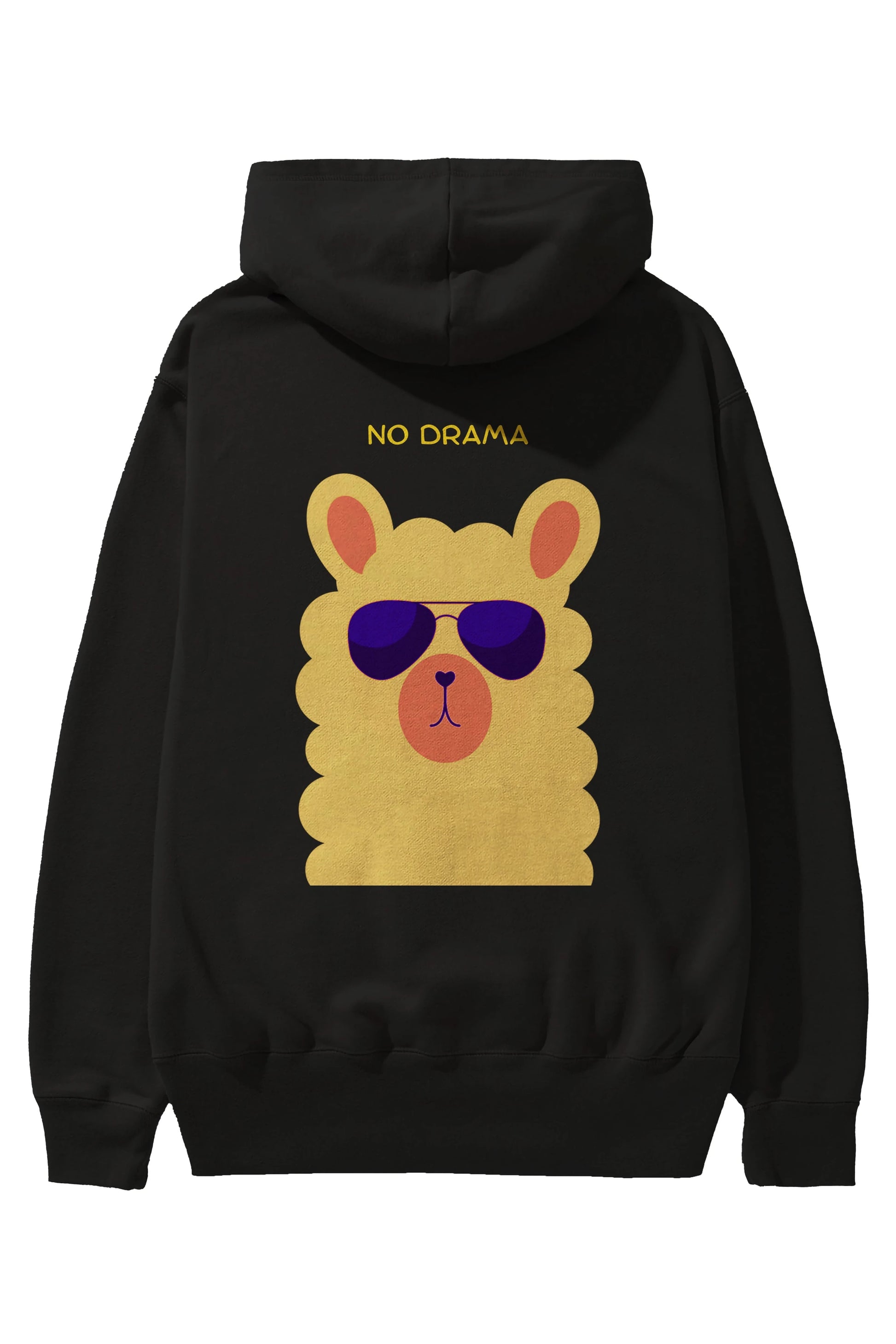 No Drama Yazılı Lama Arka Baskılı Oversize Hoodie Kapüşonlu Sweatshirt Erkek Kadın Unisex