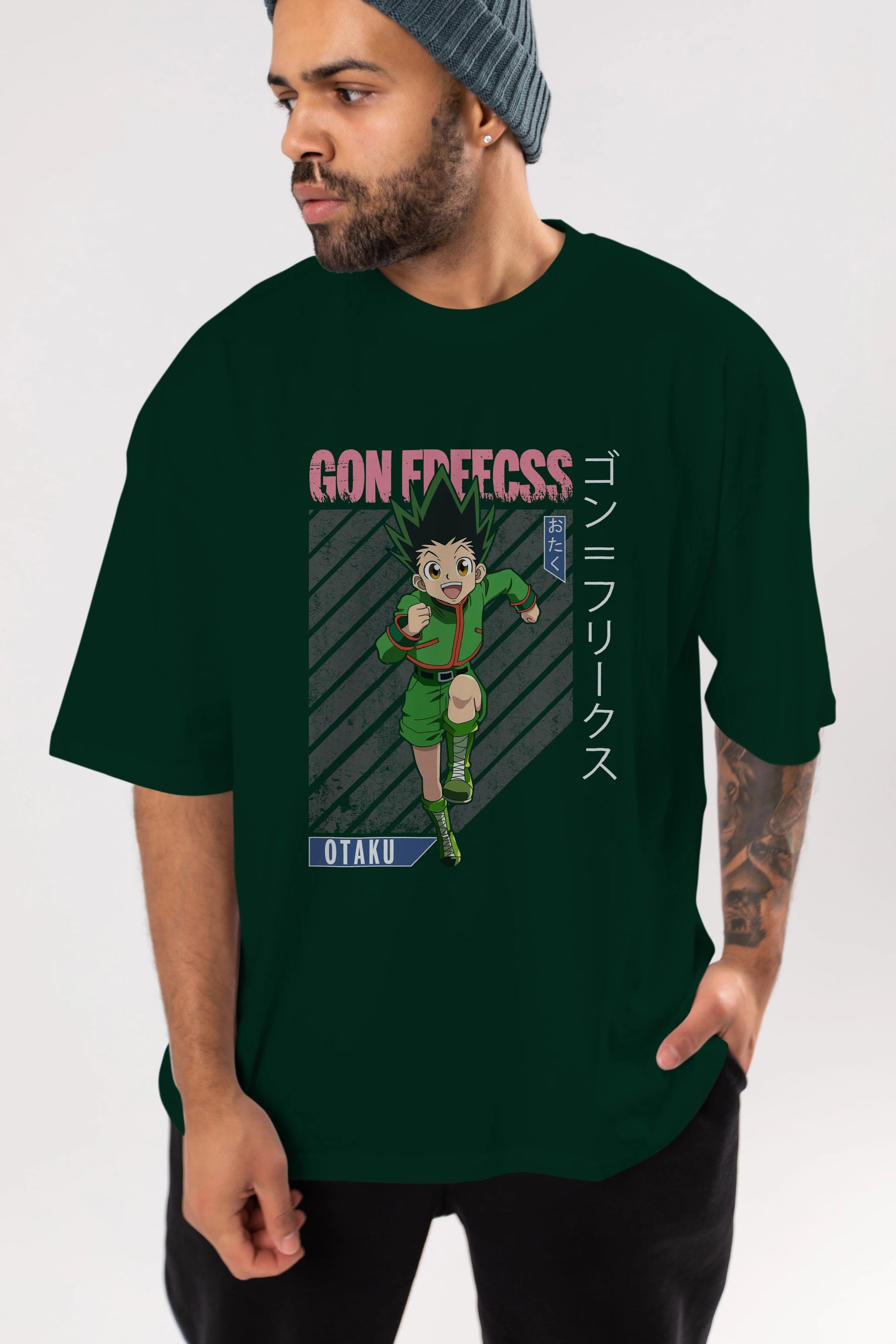 Gon Freecss HUNTER X HUNTER Anime Ön Baskılı Oversize t-shirt %100 pamuk Erkek Kadın Unisex