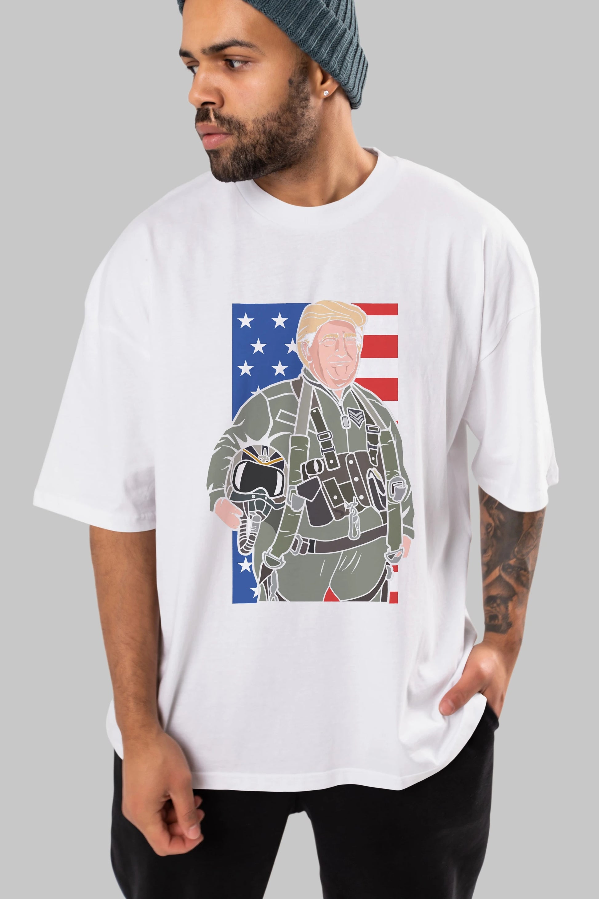 Trump Jetplane Pilot Ön Baskılı Oversize t-shirt Erkek Kadın Unisex %100 Pamuk tişort