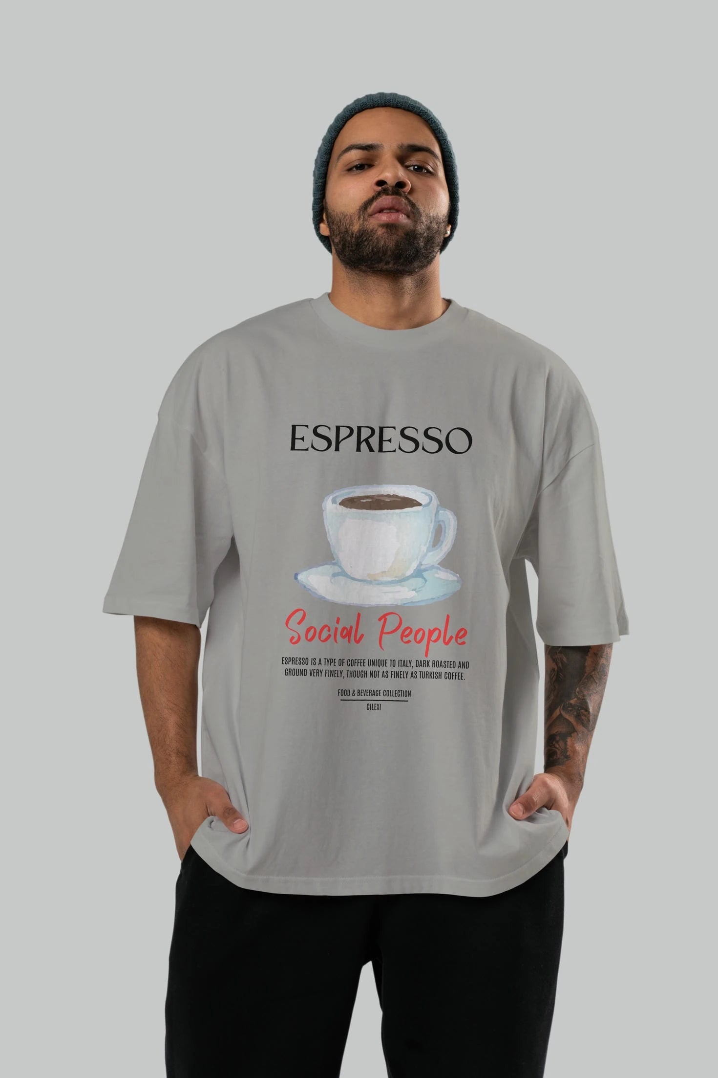 Espresso Kokteyl Serisi ön Baskılı Oversize t-shirt Erkek Kadın %100 Pamuk Bisiklet Yaka tişort