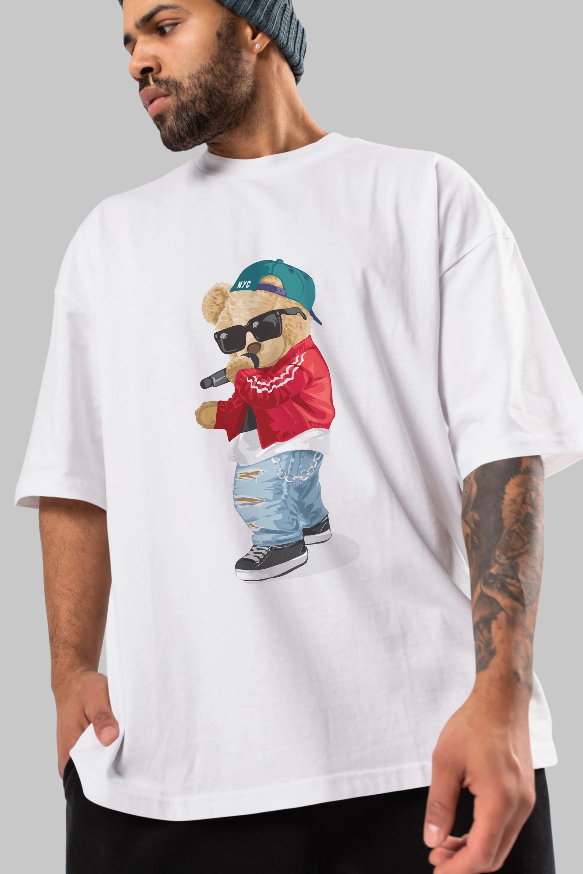Teddy Bear Şarkıcı Ön Baskılı Oversize t-shirt Erkek Kadın Unisex %100 Pamuk