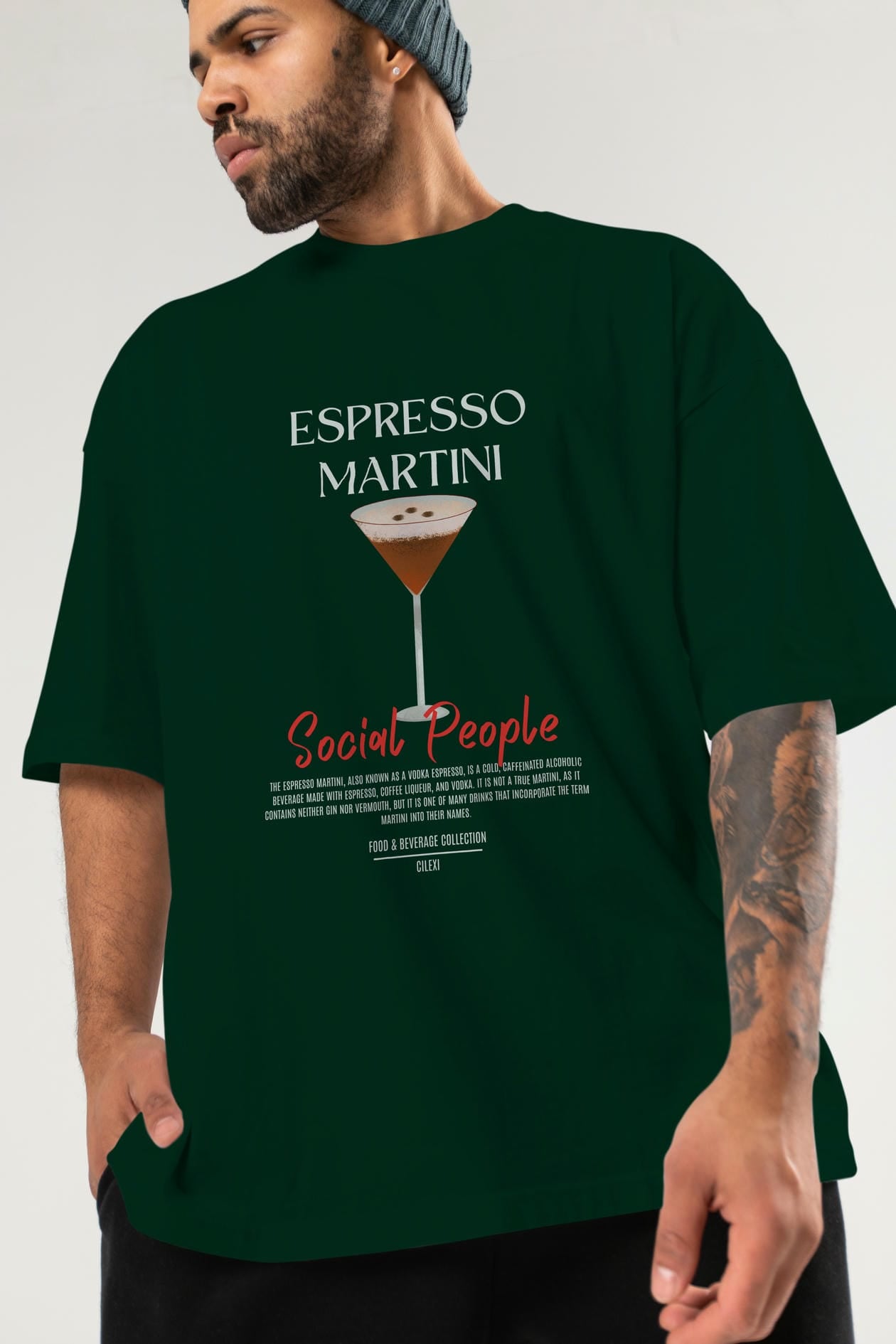 Espresso Martını Kokteyl Serisi ön Baskılı Oversize t-shirt Erkek Kadın %100 Pamuk Bisiklet Yaka tişort