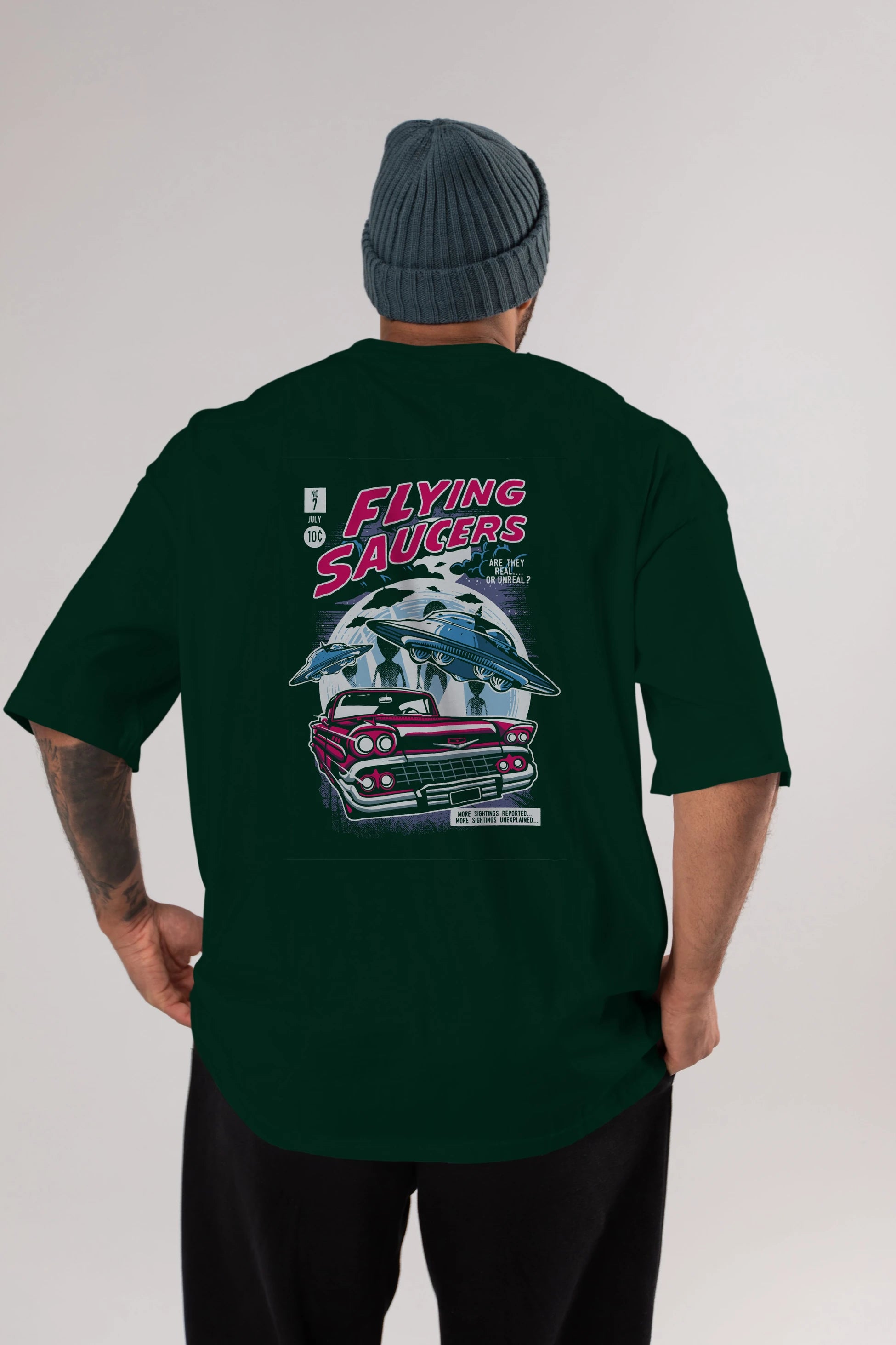 Flying Saucers Arka Baskılı Oversize t-shirt Erkek Kadın Unisex %100 Pamuk