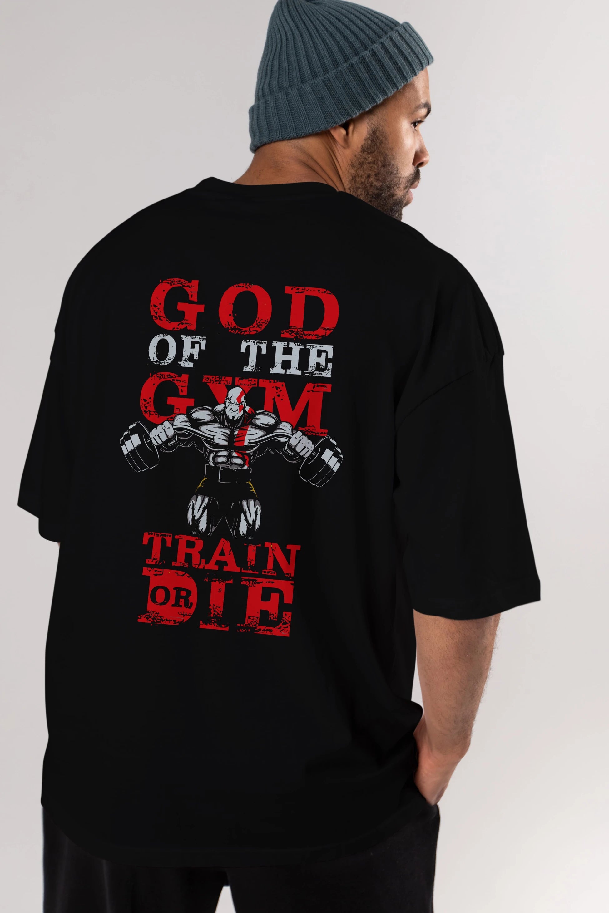 God of The GYM Arka Baskılı Oversize t-shirt Erkek Kadın Unisex %100 Pamuk Bisiklet Yaka tişort