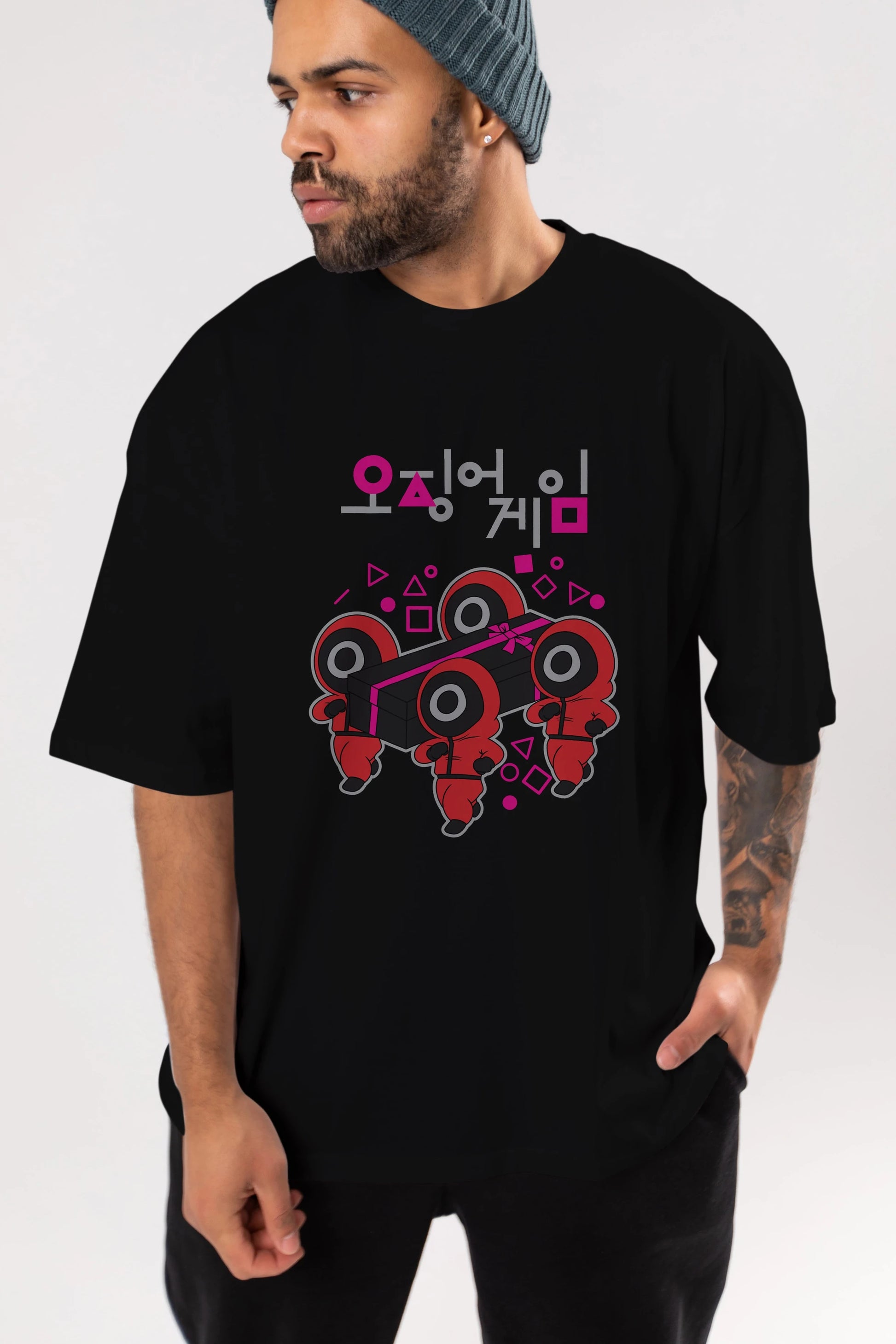 Squid Game (6) Ön Baskılı Oversize t-shirt Erkek Kadın Unisex %100 Pamuk Bisiklet Yaka tişort