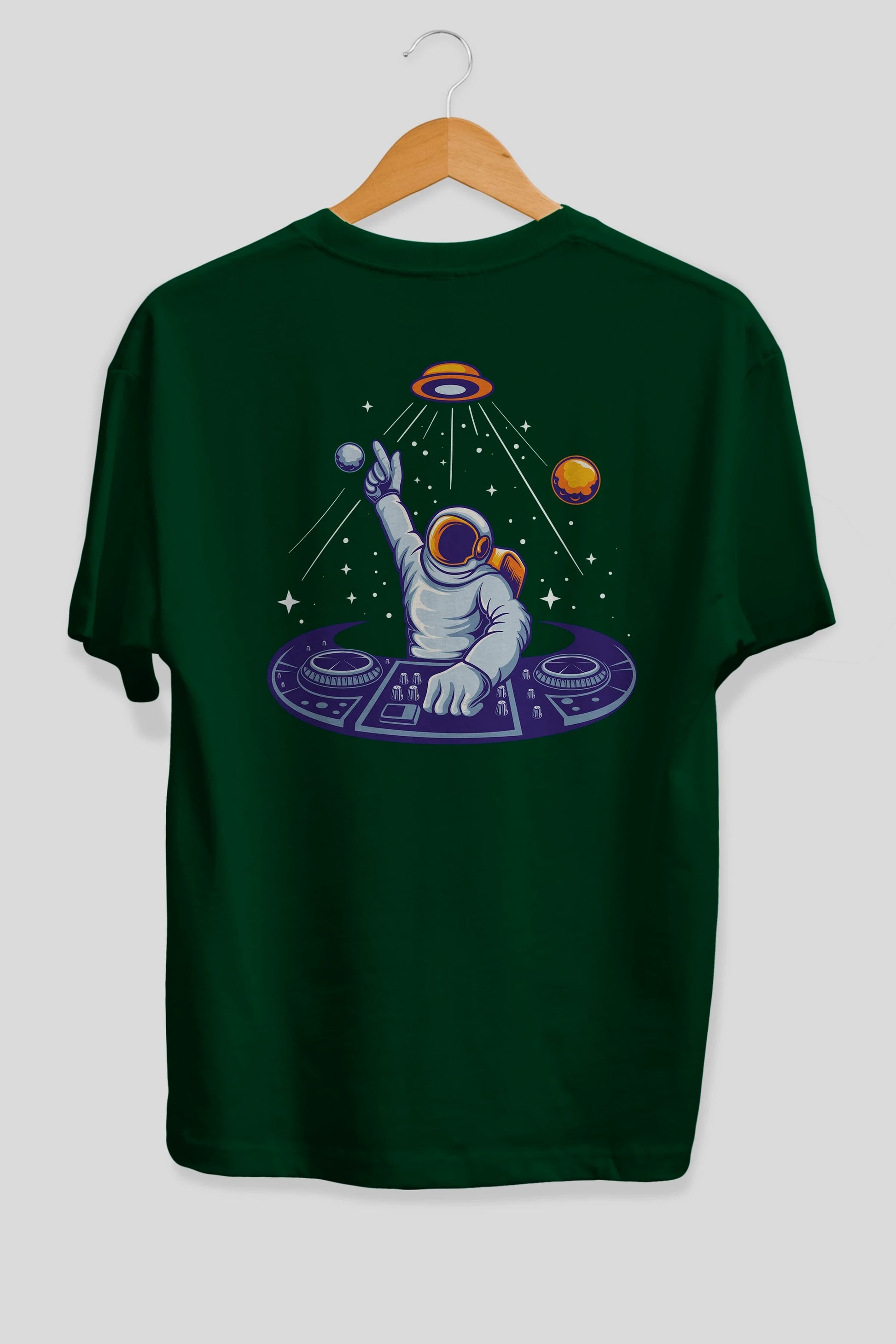 Astronaut Disk Jockey Party Arka Baskılı Oversize t-shirt Erkek Kadın Unisex