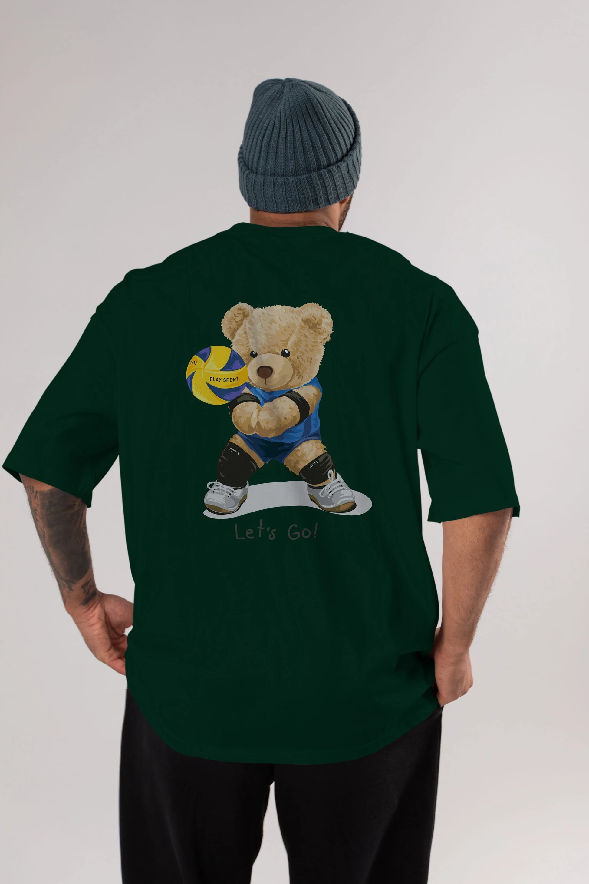Teddy Bear Lets Go Arka Baskılı Oversize t-shirt Erkek Kadın Unisex %100 Pamuk