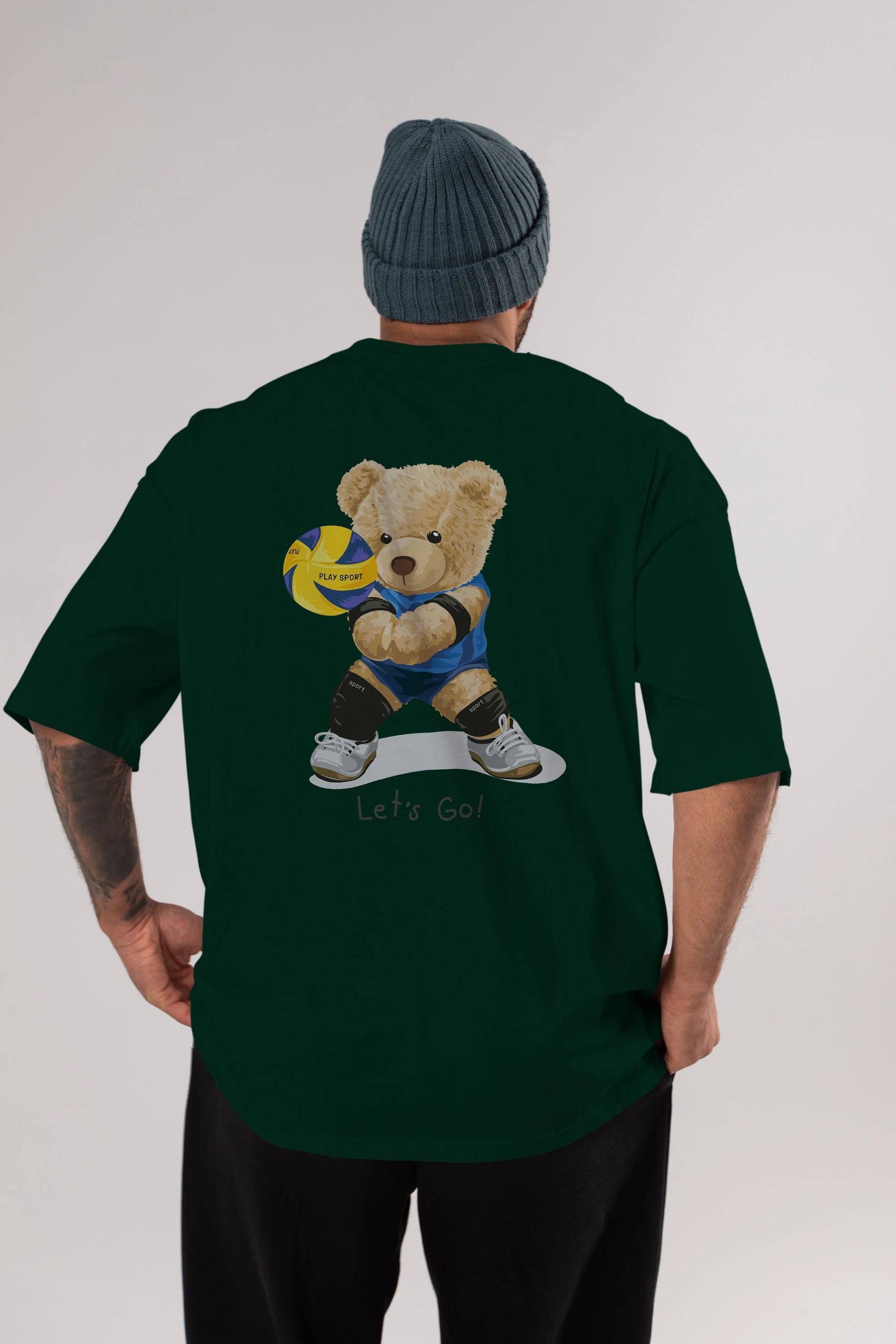 Teddy Bear Lets Go Arka Baskılı Oversize t-shirt Erkek Kadın Unisex %100 Pamuk