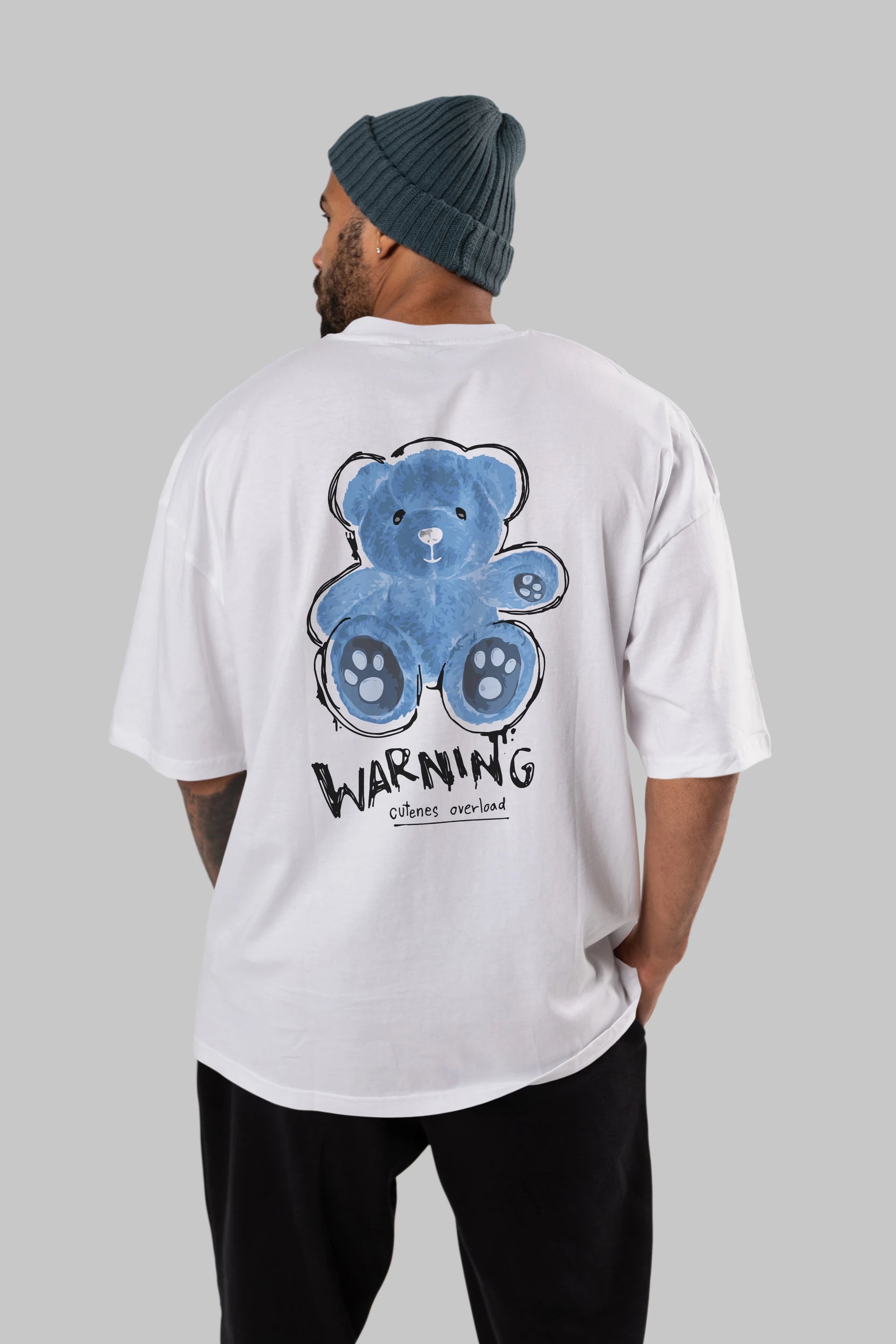 Warning Cuteness Bear Arka Baskılı Oversize t-shirt Erkek Kadın Unisex