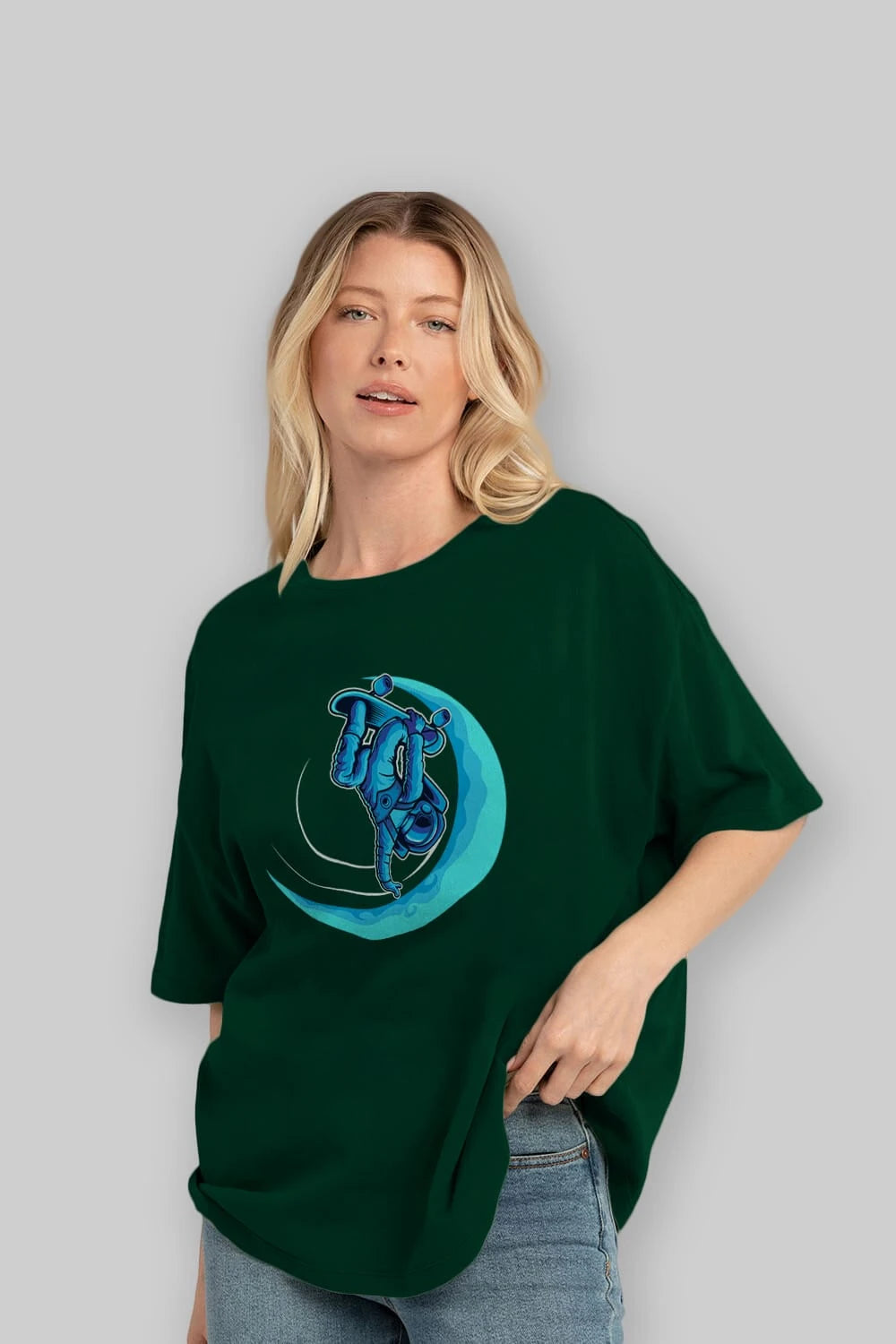 Skating on the moon Ön Baskılı Oversize t-shirt Erkek Kadın Unisex