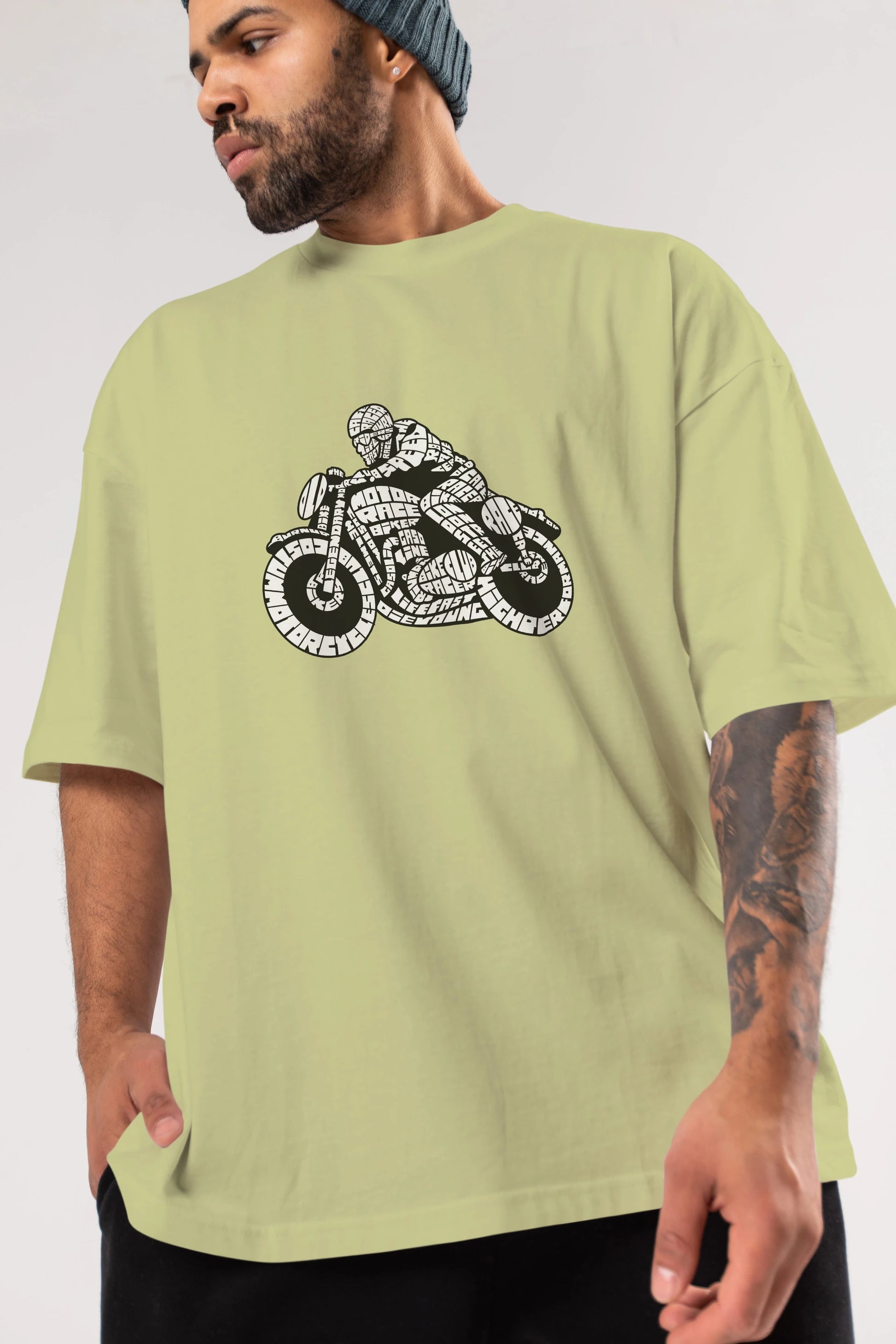 Caferacer Ön Baskılı Oversize t-shirt %100 pamuk Erkek Kadın Unisex