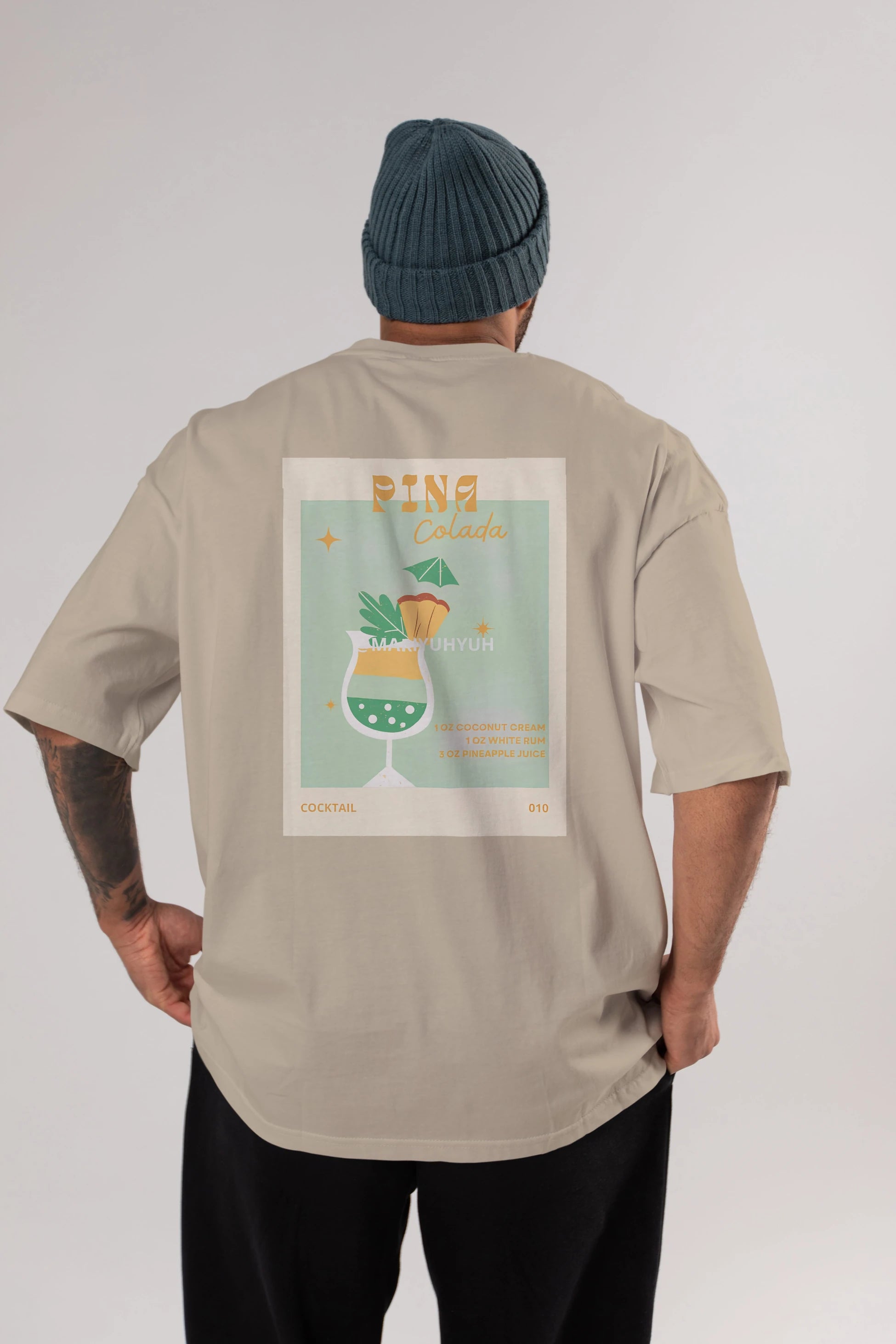 Pina Colada Arka Baskılı Oversize t-shirt Erkek Kadın Unisex %100 Pamuk Bisiklet Yaka tişort
