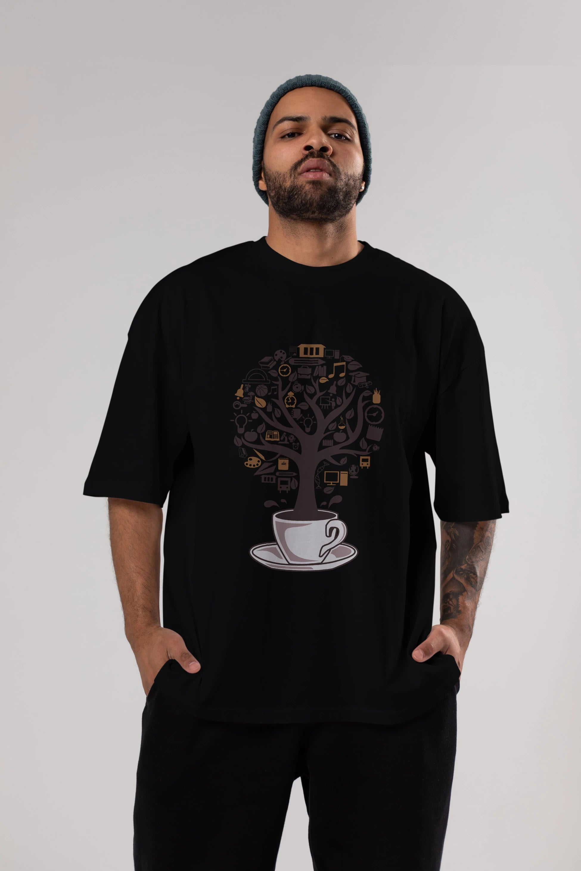 Coffee Tree Ön Baskılı Oversize t-shirt %100 pamuk Erkek Kadın Unisex