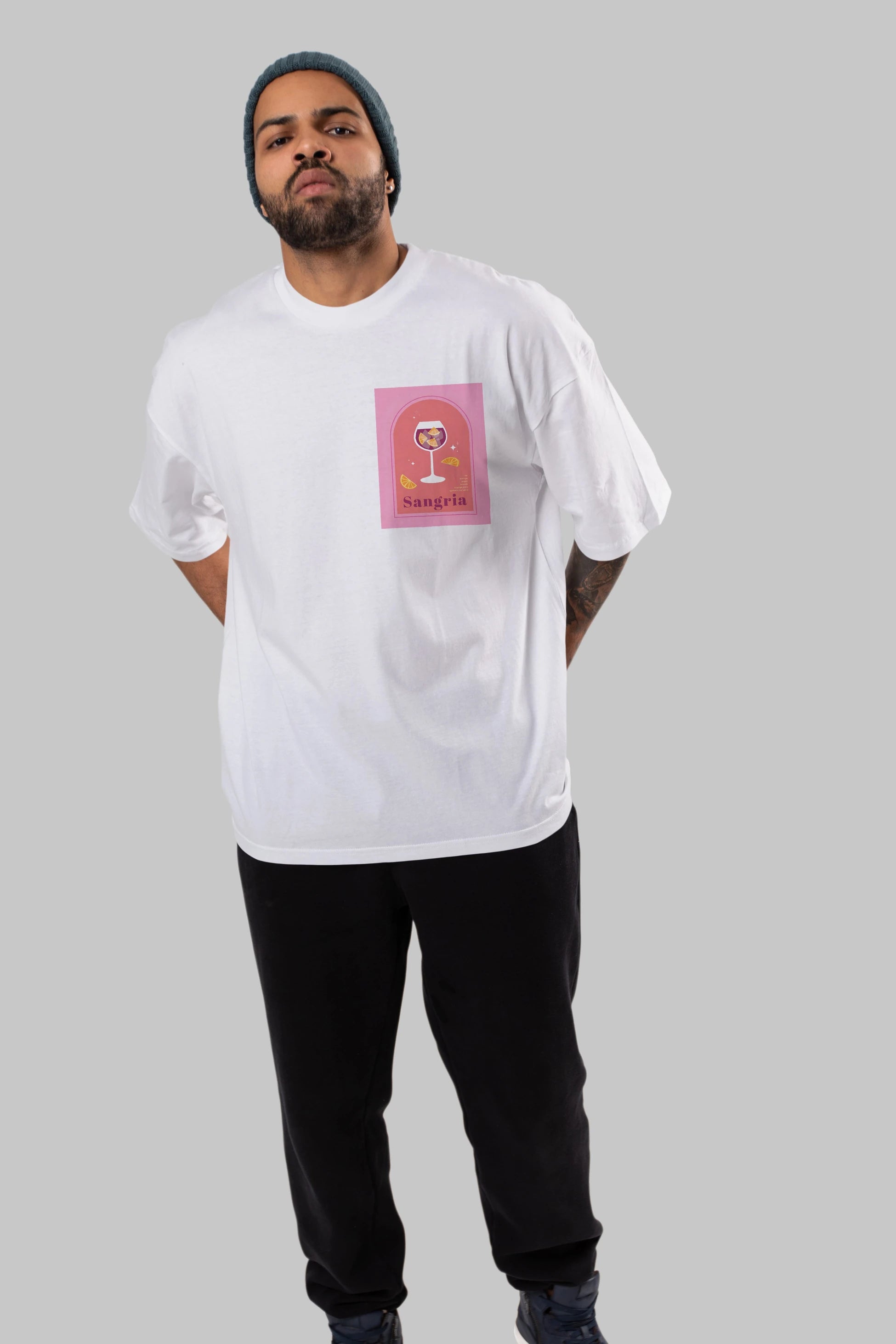 Sangria Ön Sol Baskılı Oversize t-shirt Erkek Kadın Unisex %100 Pamuk Bisiklet Yaka tişort