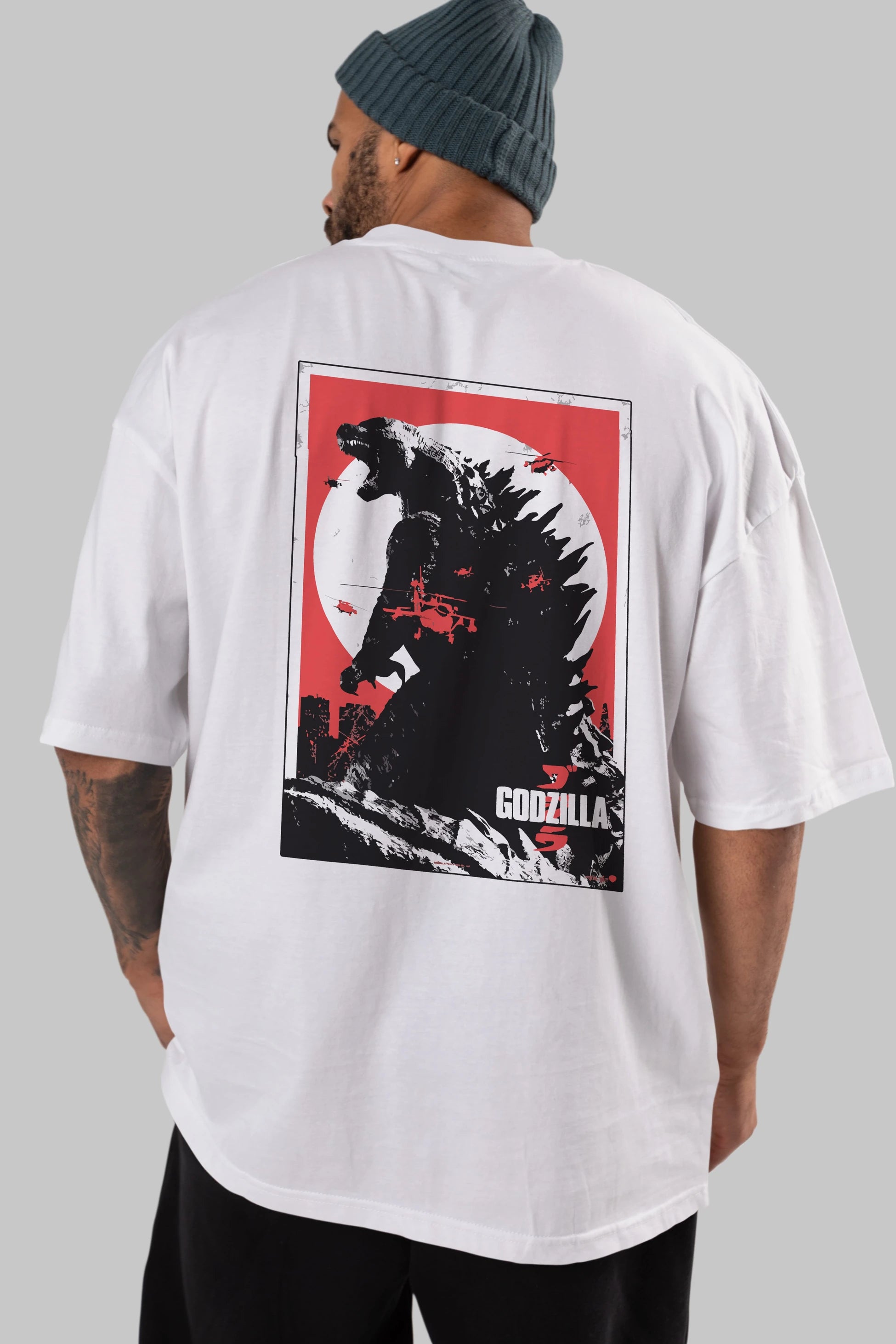 Godzilla (2) Arka Baskılı Oversize t-shirt Erkek Kadın Unisex %100 Pamuk Bisiklet Yaka tişort