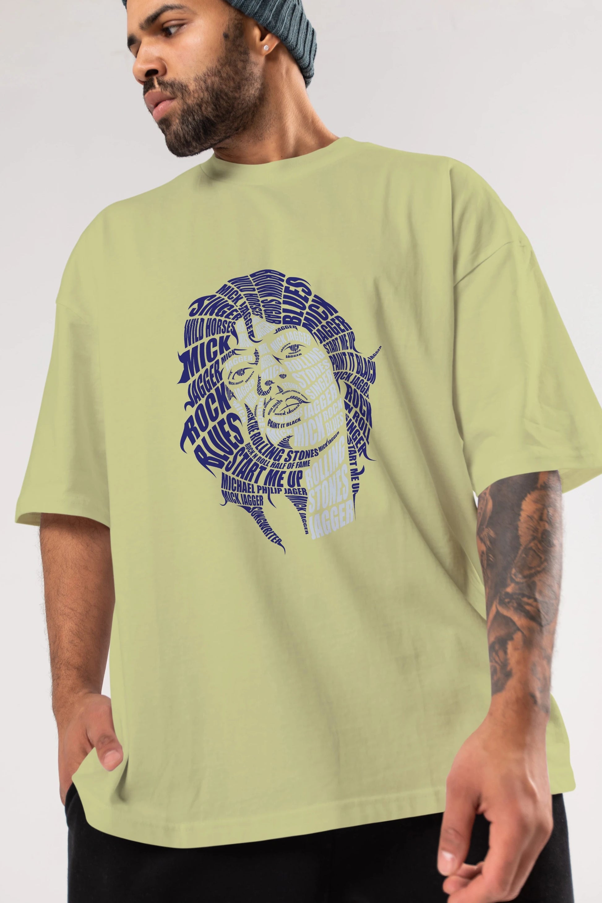 Mick Jagger Calligram Ön Baskılı Oversize t-shirt %100 pamuk Erkek Kadın Unisex
