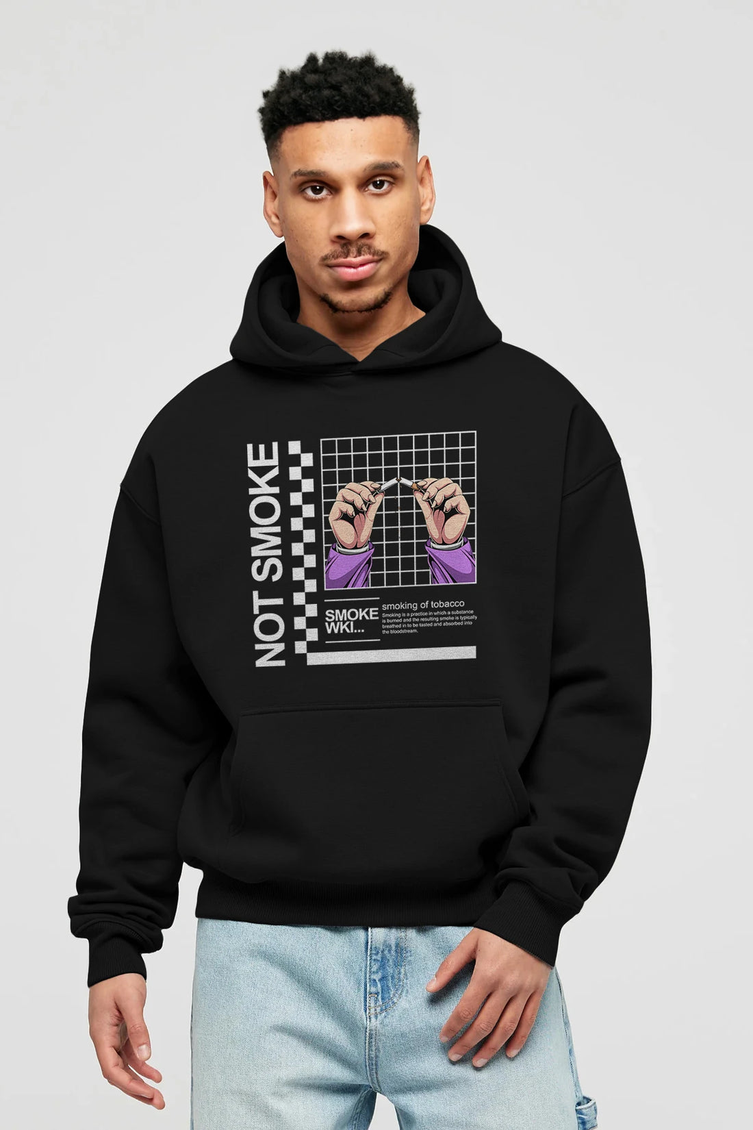 Not Smoke Ön Baskılı Hoodie Oversize Kapüşonlu Sweatshirt Erkek Kadın Unisex
