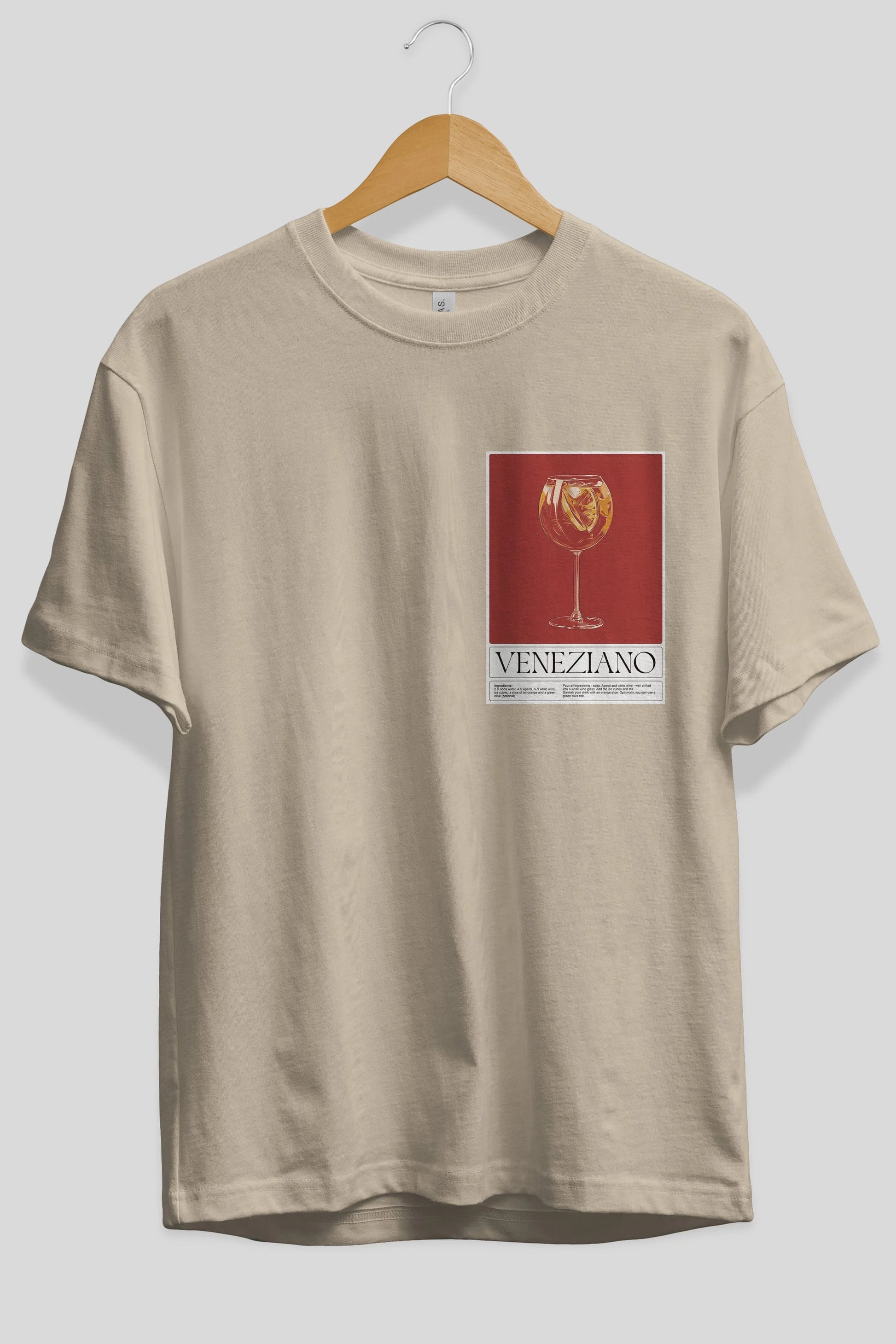 Veneziano Ön Sol Baskılı Oversize t-shirt Erkek Kadın Unisex %100 Pamuk Bisiklet Yaka tişort