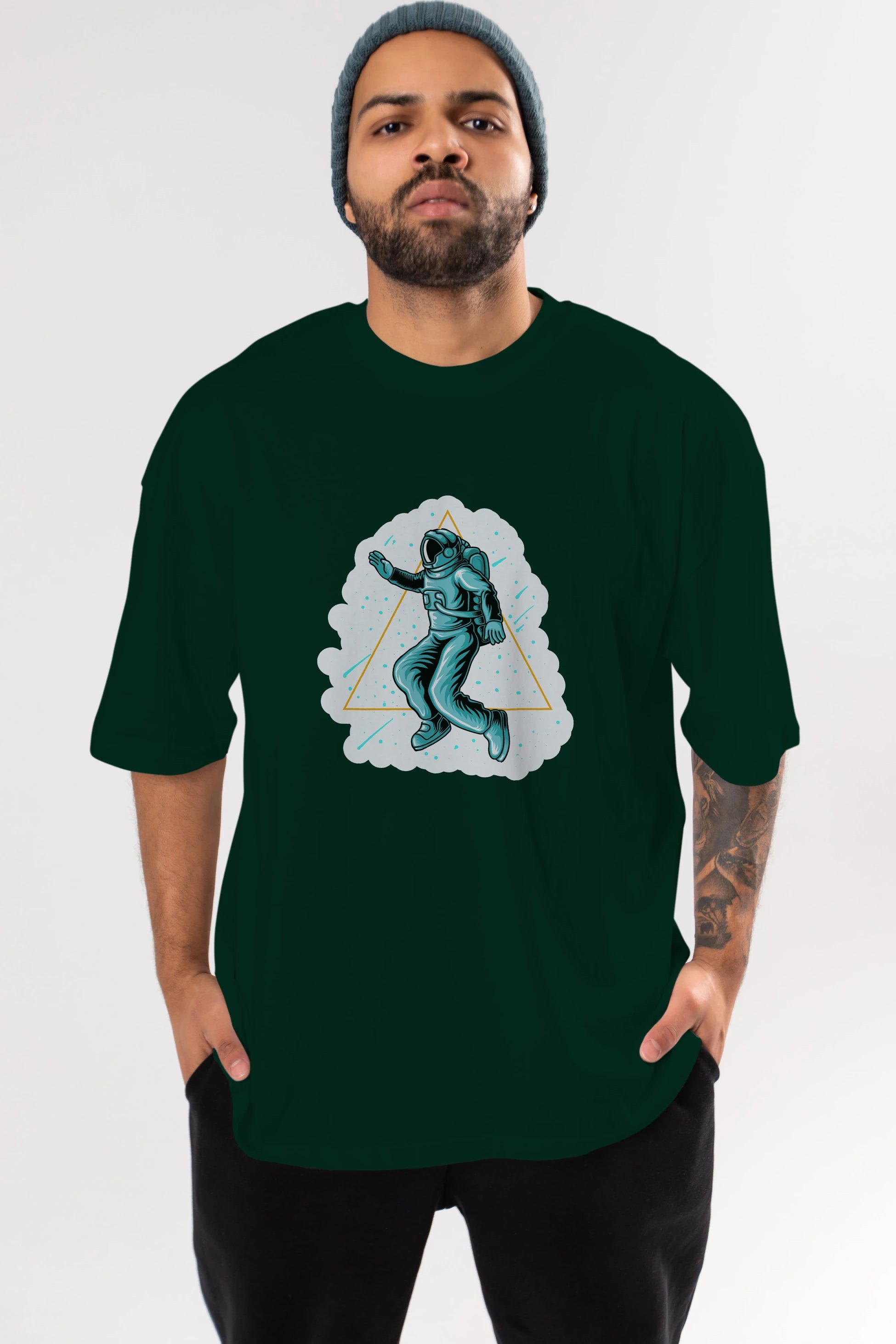 Astronaut Starry Triangle Sticker Ön Baskılı Oversize t-shirt Erkek Kadın Unisex